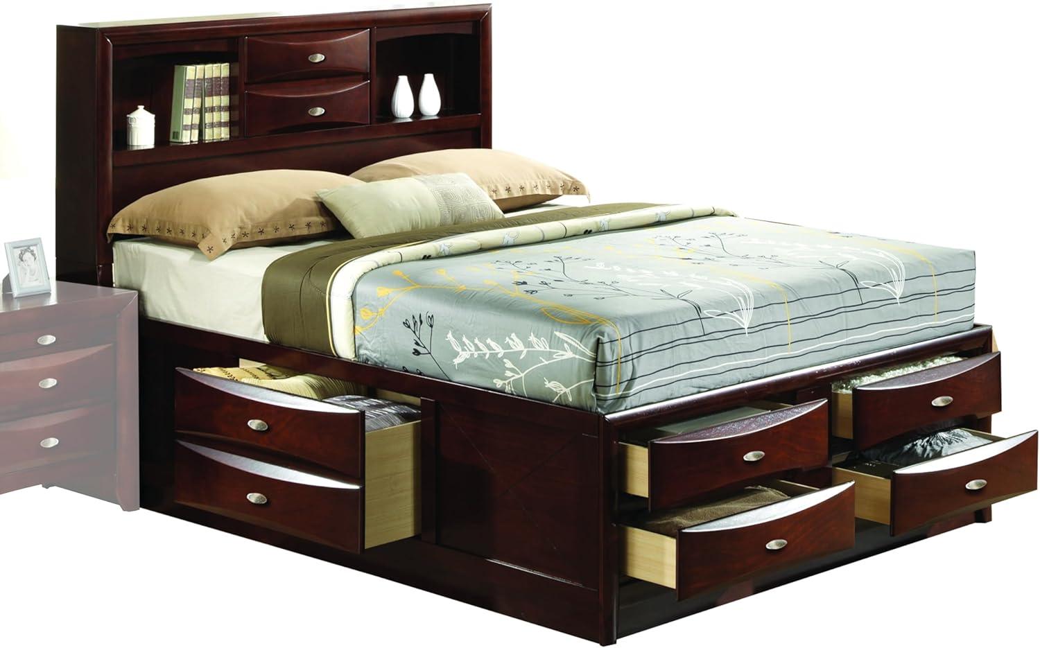 Ireland 91" Queen Bed Espresso - Acme Furniture: Brushed Nickel Hardware, Platform Storage, Microfiber Upholstery