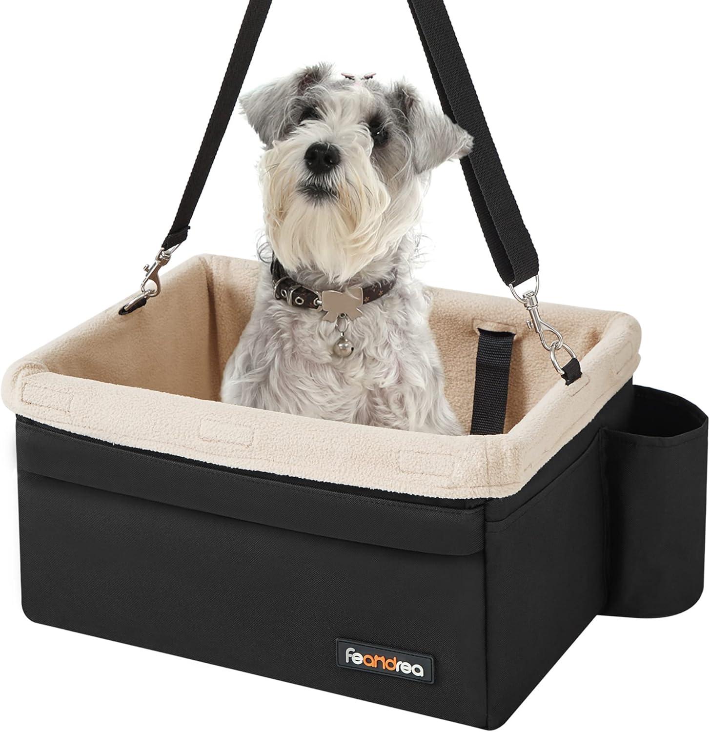 Black and Beige Soft Sided Dog Car Seat with Adjustable Straps