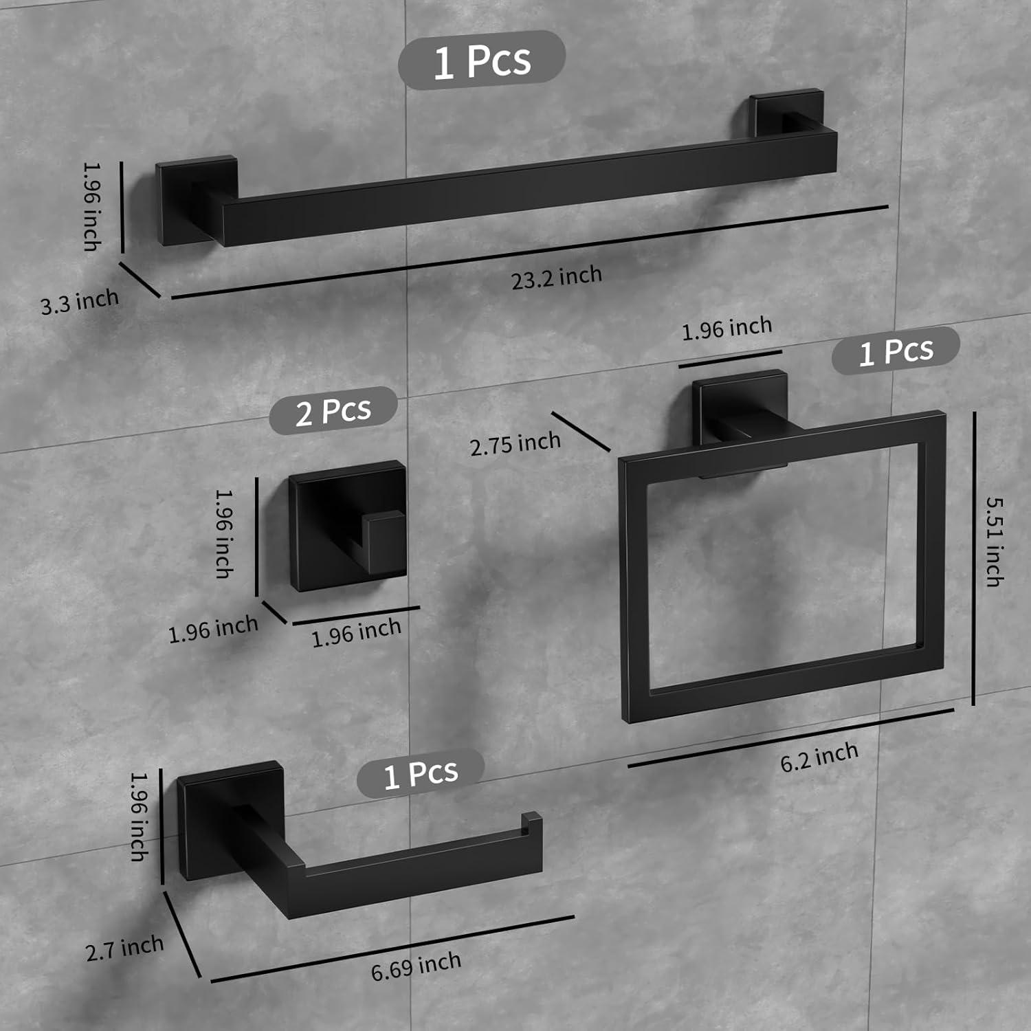 5-Pieces Matte Black Bathroom Hardware Accessories Set, SUS304 S...