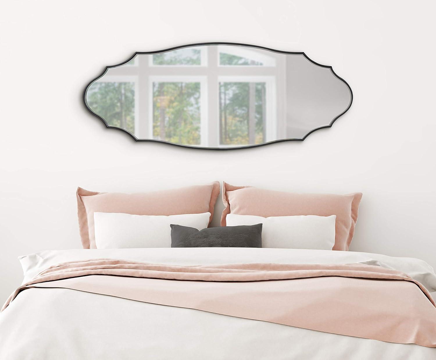 Kate and Laurel Leanna Modern Scalloped Wall Mirror, 20 x 42, Black, Glam Oval Mirror for Wall