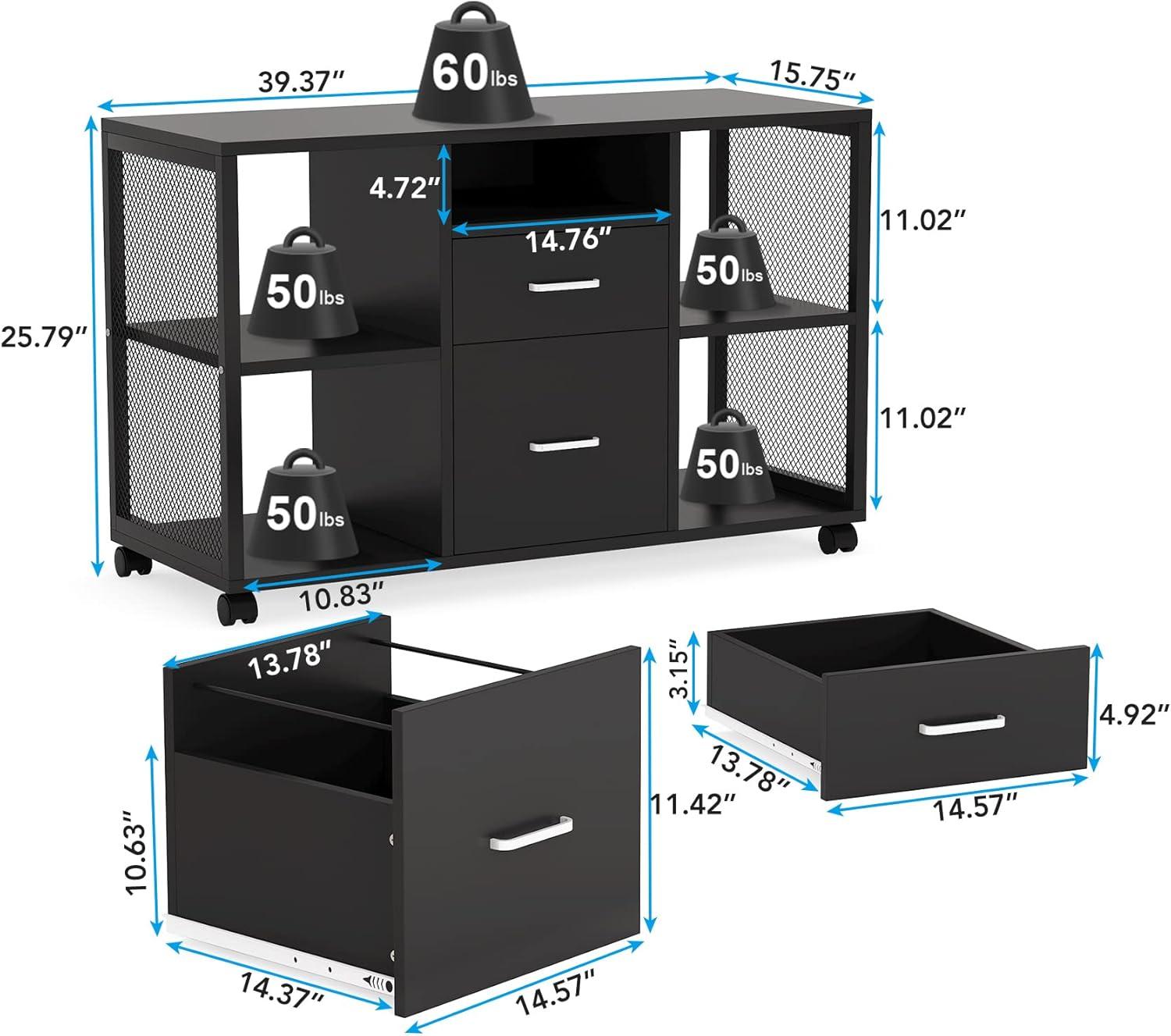 File Cabinet, Tribesigns 2-Drawer Large Filing Cabinets Organizers, Modern Lateral Mobile File Storage Cabinets Printer Stand with Open Storage Shelves, Wheels for Home Office Bathroom