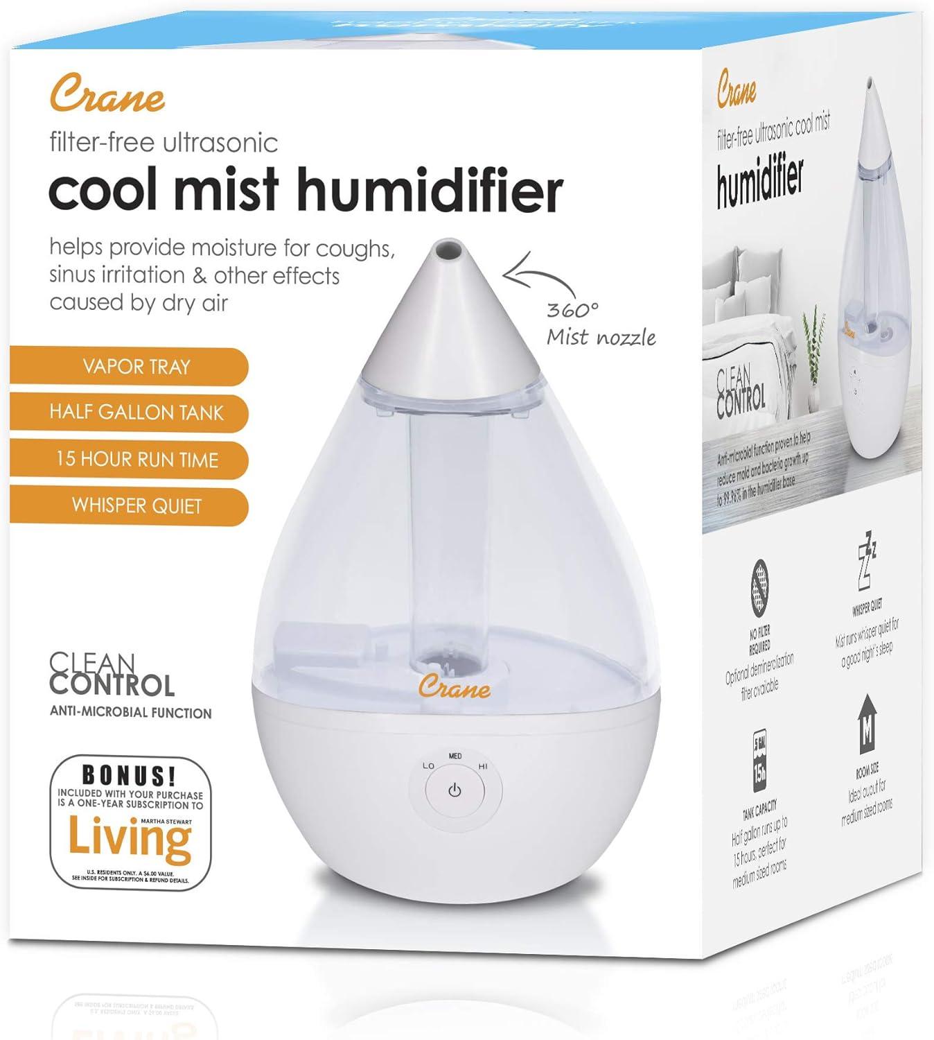 Droplet Cool-Mist Humidifier with Vapor Tray, 0.5. Gal. - Clear & White