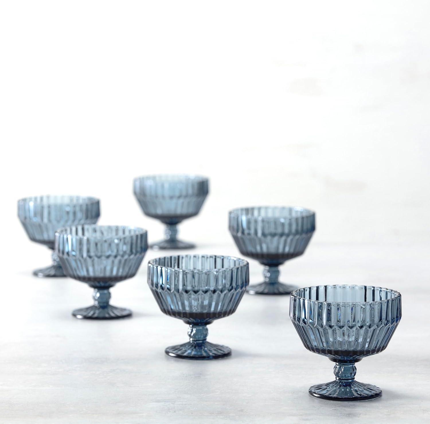 Dusk Gray Faceted Glass Footed Dessert Bowls, Set of 6