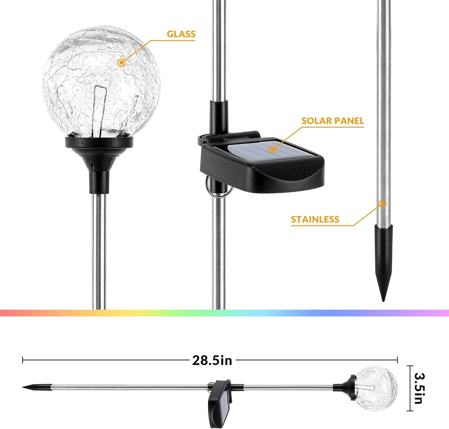 Solar Powered Colorful LED Glass Ball Pathway Lights, 6 Pack