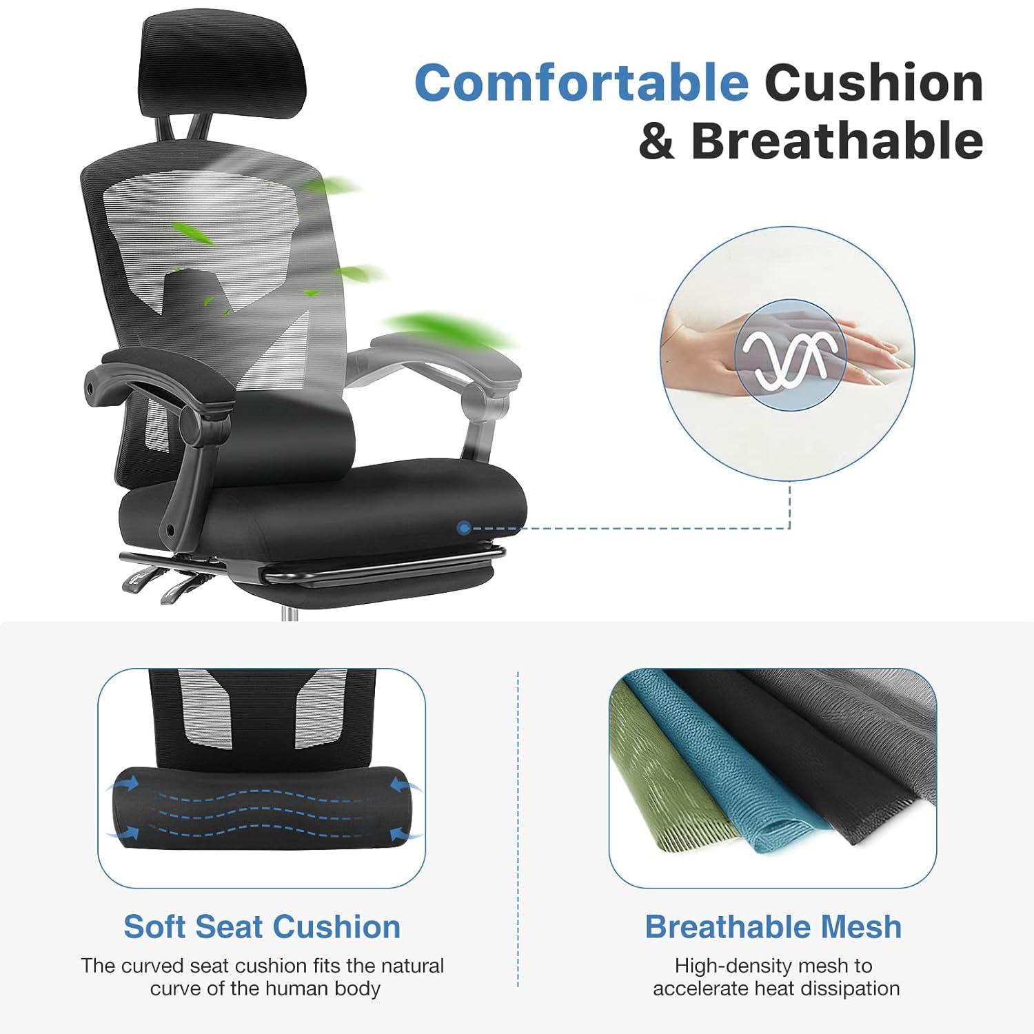 High Back Dark Black Mesh Executive Office Chair with Footrest