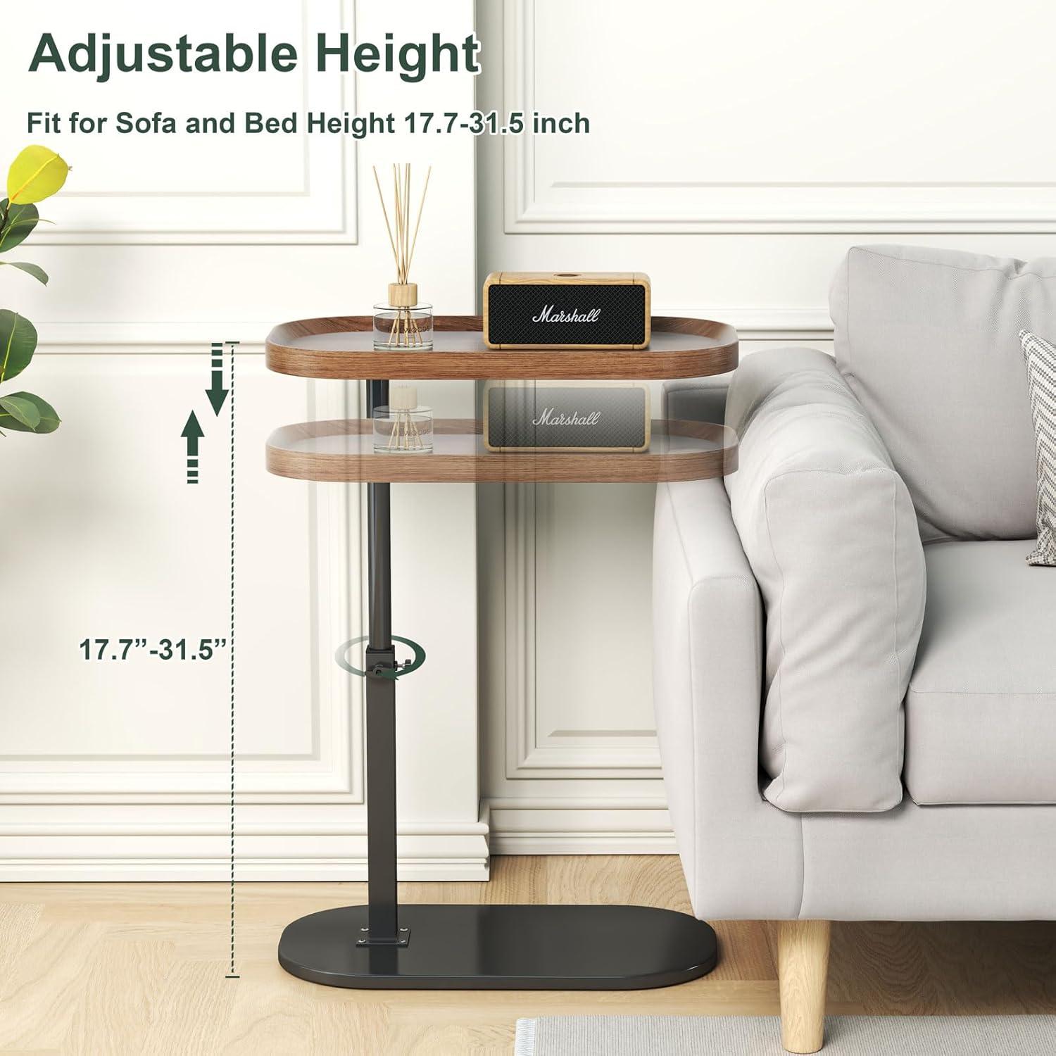 C Shaped Side Table Adjustable Height, 360°Swivel C Shaped End Table, Couch Side Tables That Slide Under, Small Coffee C Table End Table for Sofa/Bed/Bathtub, Rotating Elevate Tabletop (black)