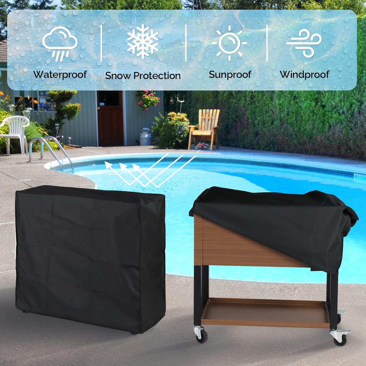VINGLI 80 Quart Rolling Ice Chest on Wheels, Patio Cooler Cart with Waterproof Cooler Cart Cover, Beverage Rolling Cooler for Outdoor Patio Deck Party