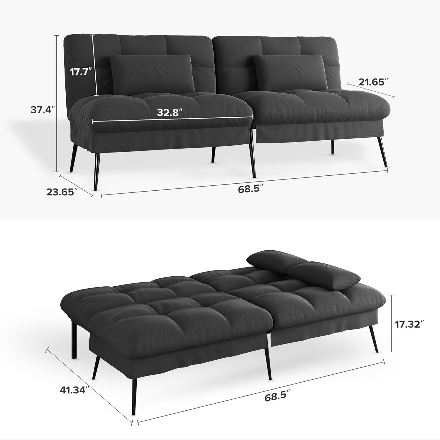 COMHOMA Convertible Futon Sofa Bed, Corduroy Velvet Futon Couch, Sleeper Sofa, Cream