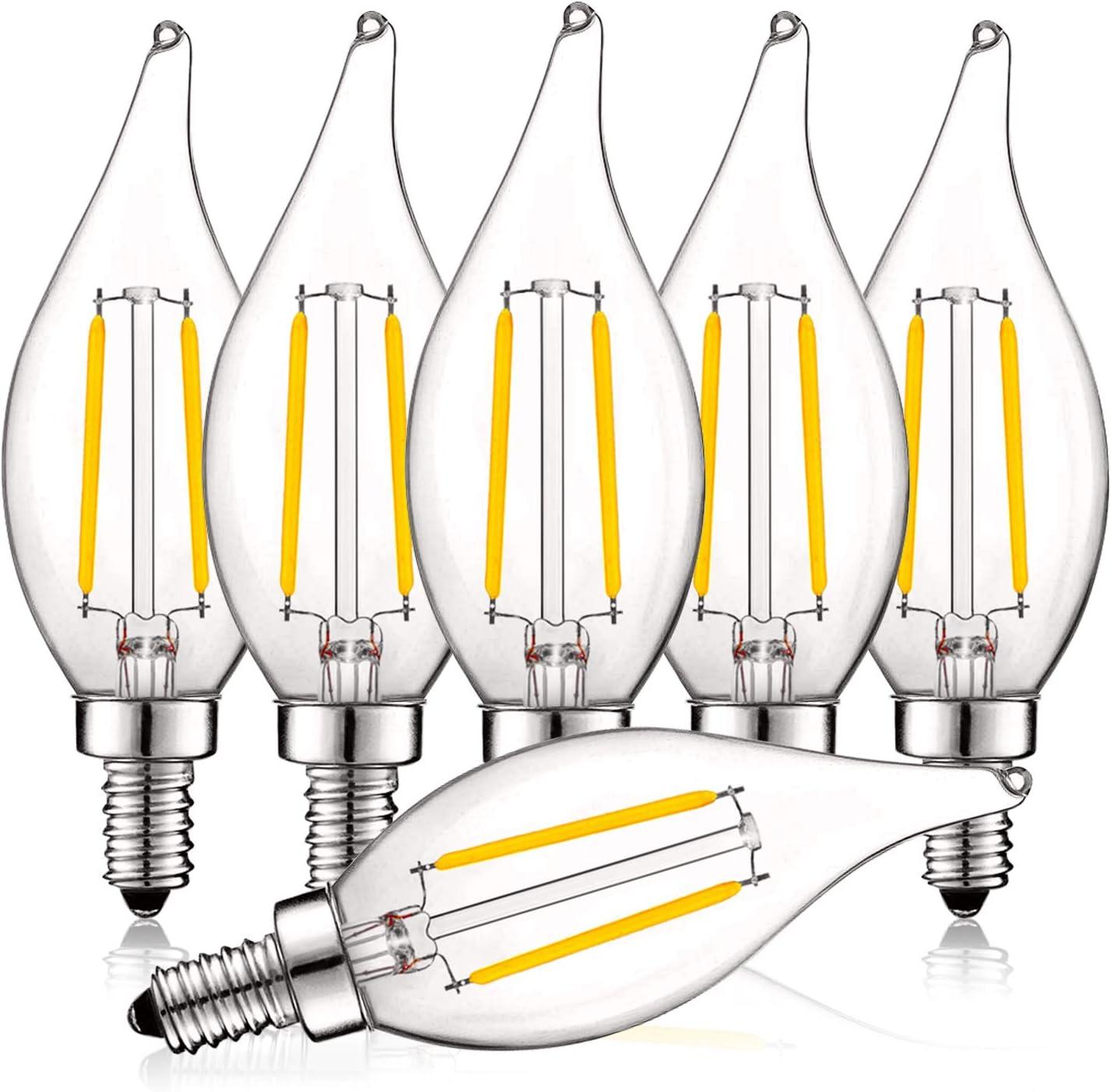 Dimmable 4W Soft White LED Candelabra Bulbs, E12 Base, 6-Pack