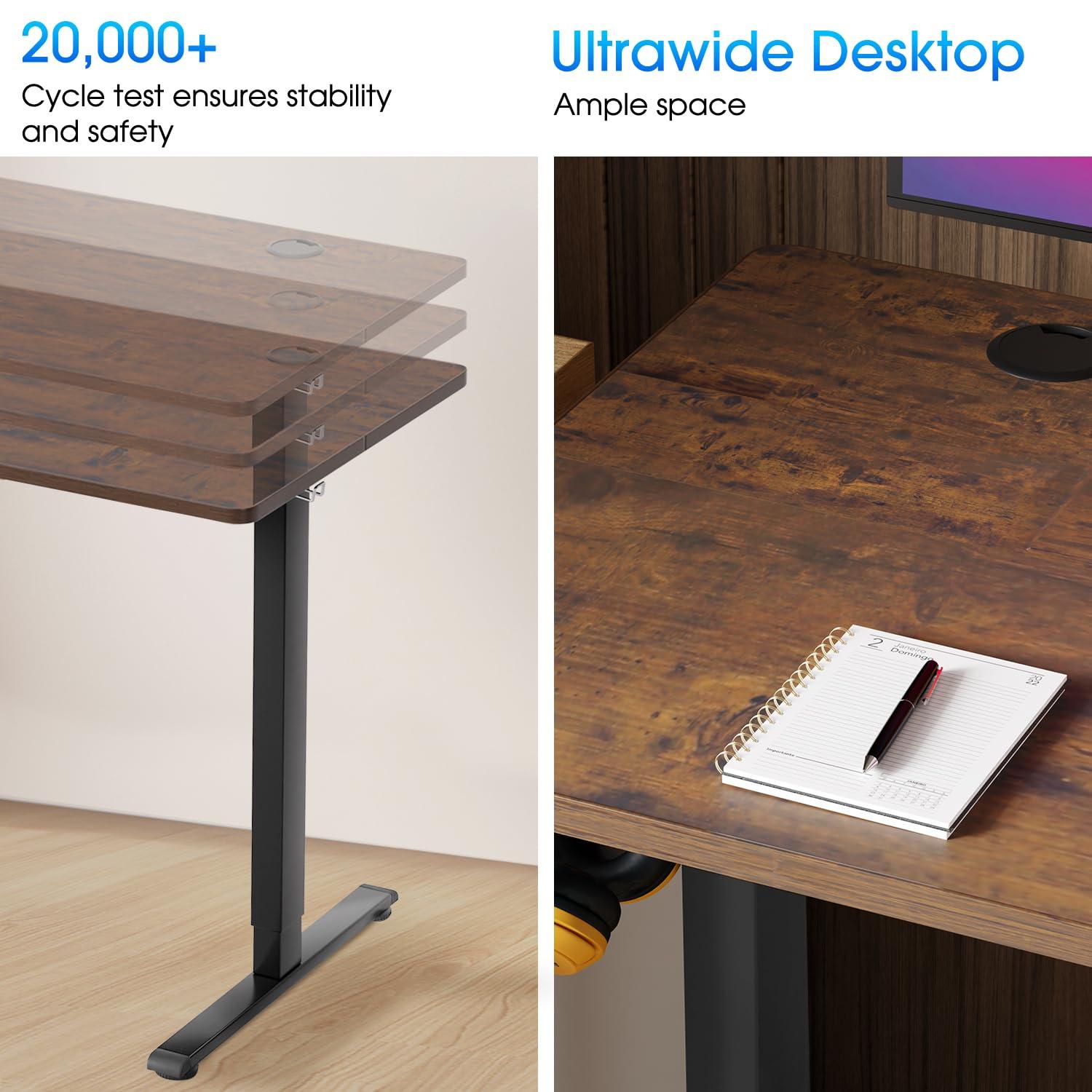 FDW 48 Adjustable Height Standing Desk Computer Desk with Large Space and Headphone Holder with Electric Lifting and 2 Memory Function,Brown