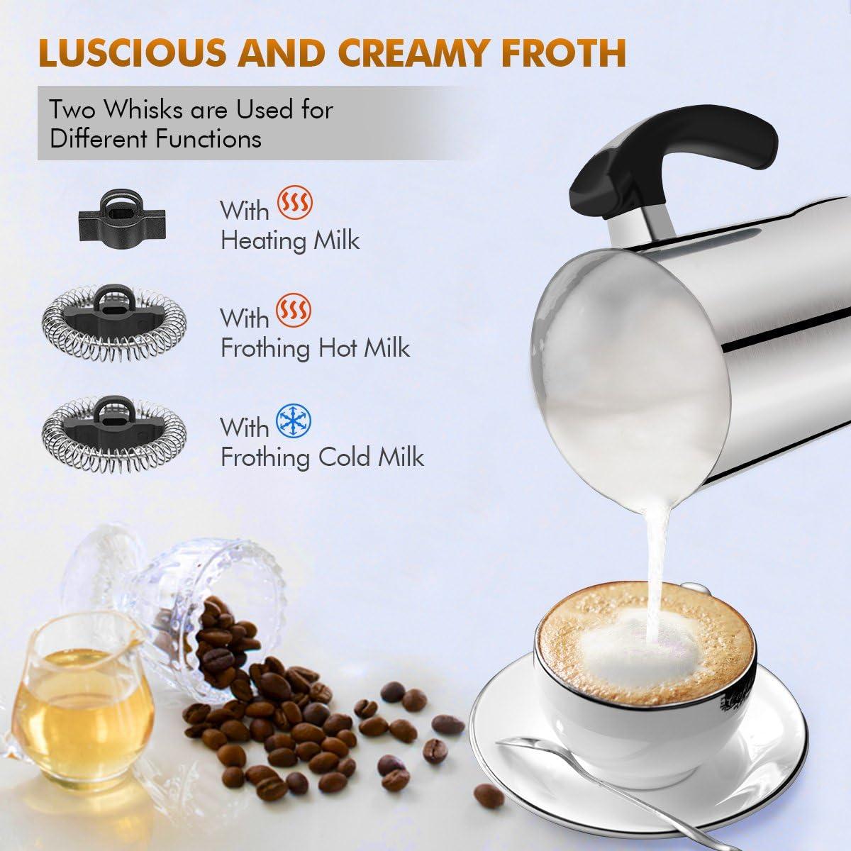 Silver Stainless Steel Electric Milk Frother with Detachable Base