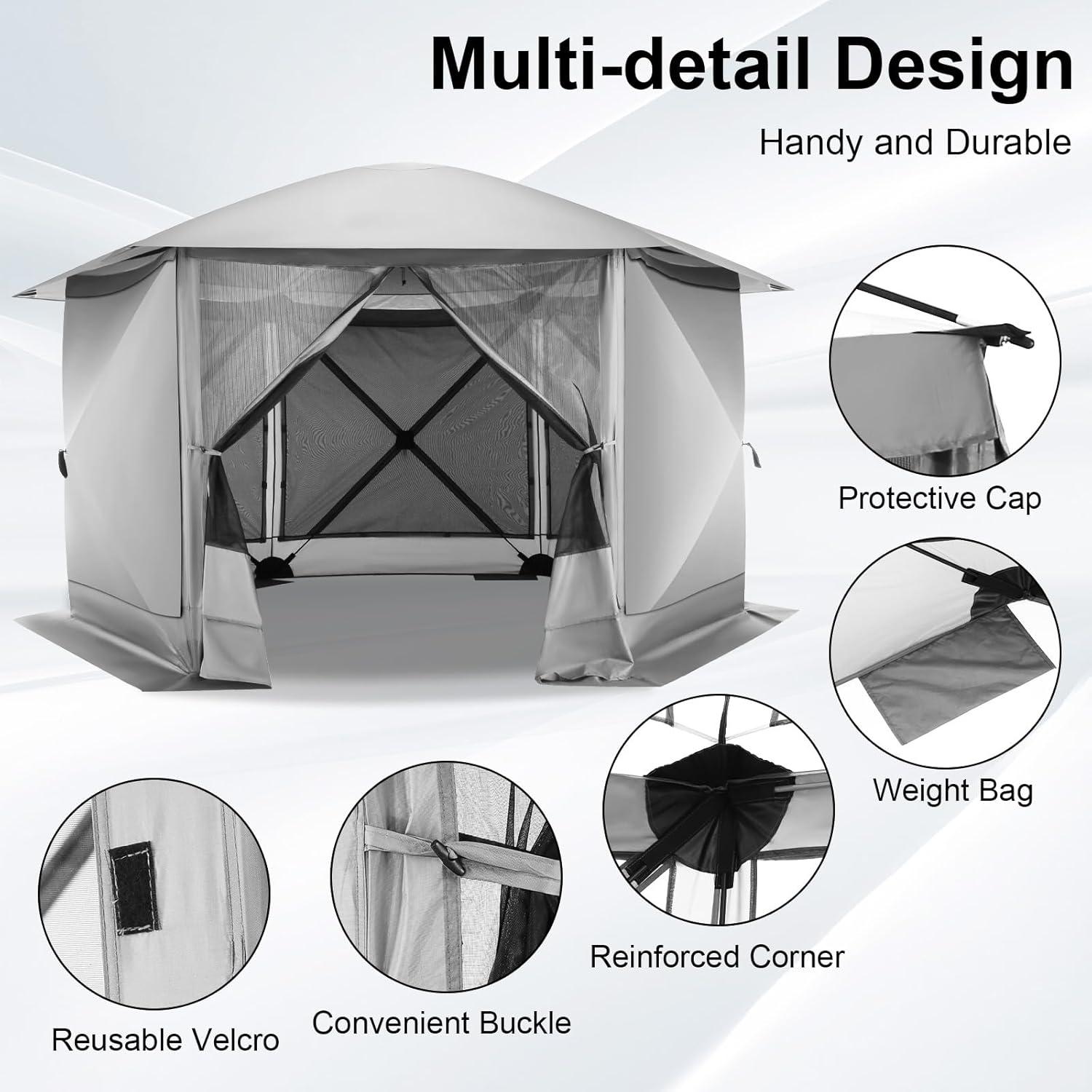 COBIZI Pop up Gazebo Screen Tent Screen House for Camping,12x12 Starry Sky Gazebo with Removable Roof, Outdoor Screened Gazebo with Sidewalls, Portable Hub Tent with Carry Bag and Ground Stakes,Gray