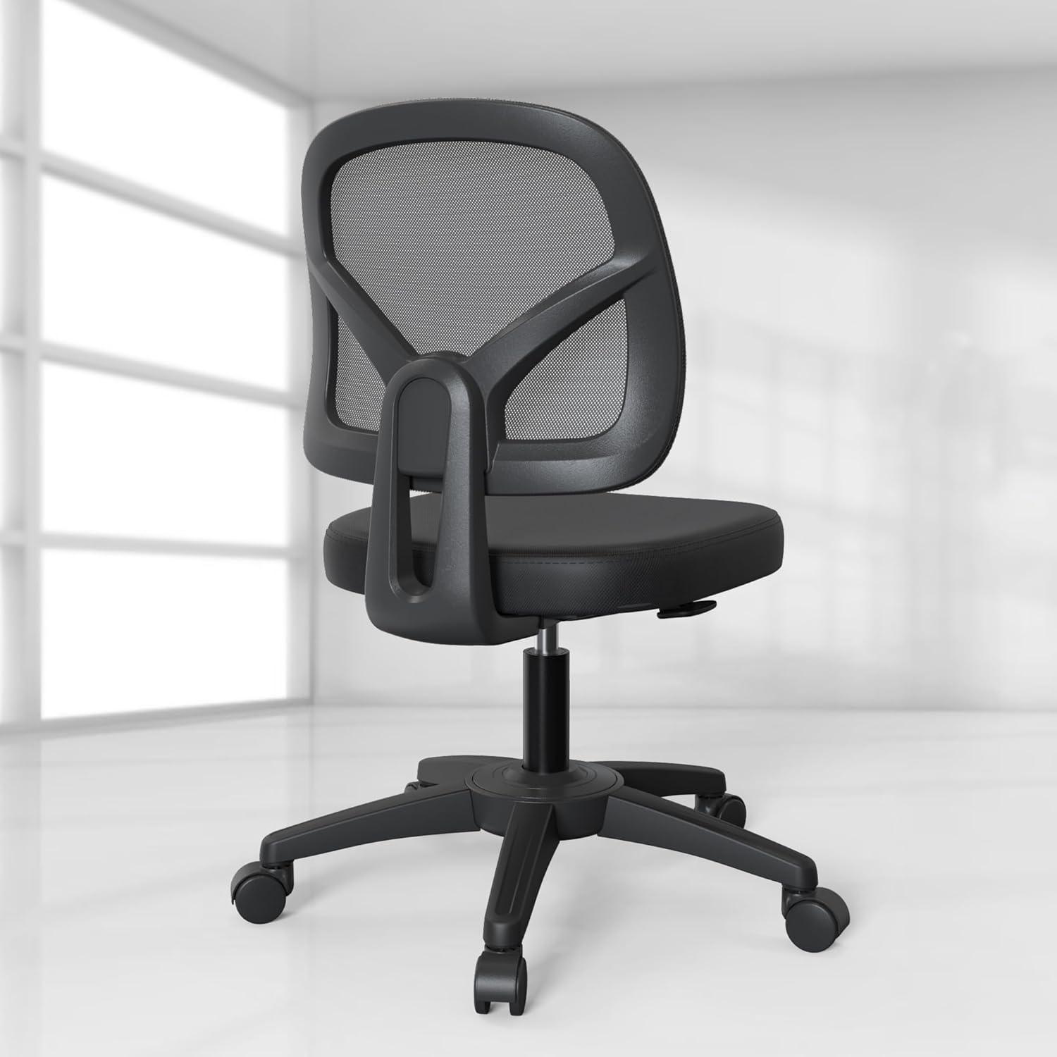 Mesh Office Chair Ergonomic Small Desk Chair No Arms Black Swivel Computer Chair with Wheels Task Chair for Small Spaces Mid Back Home Office Chair for Adults and Kids