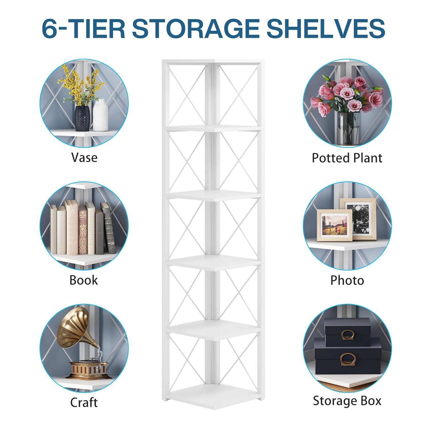 Hommoo 6-Tier Corner Shelf, 70.86" Corner Bookshelf White