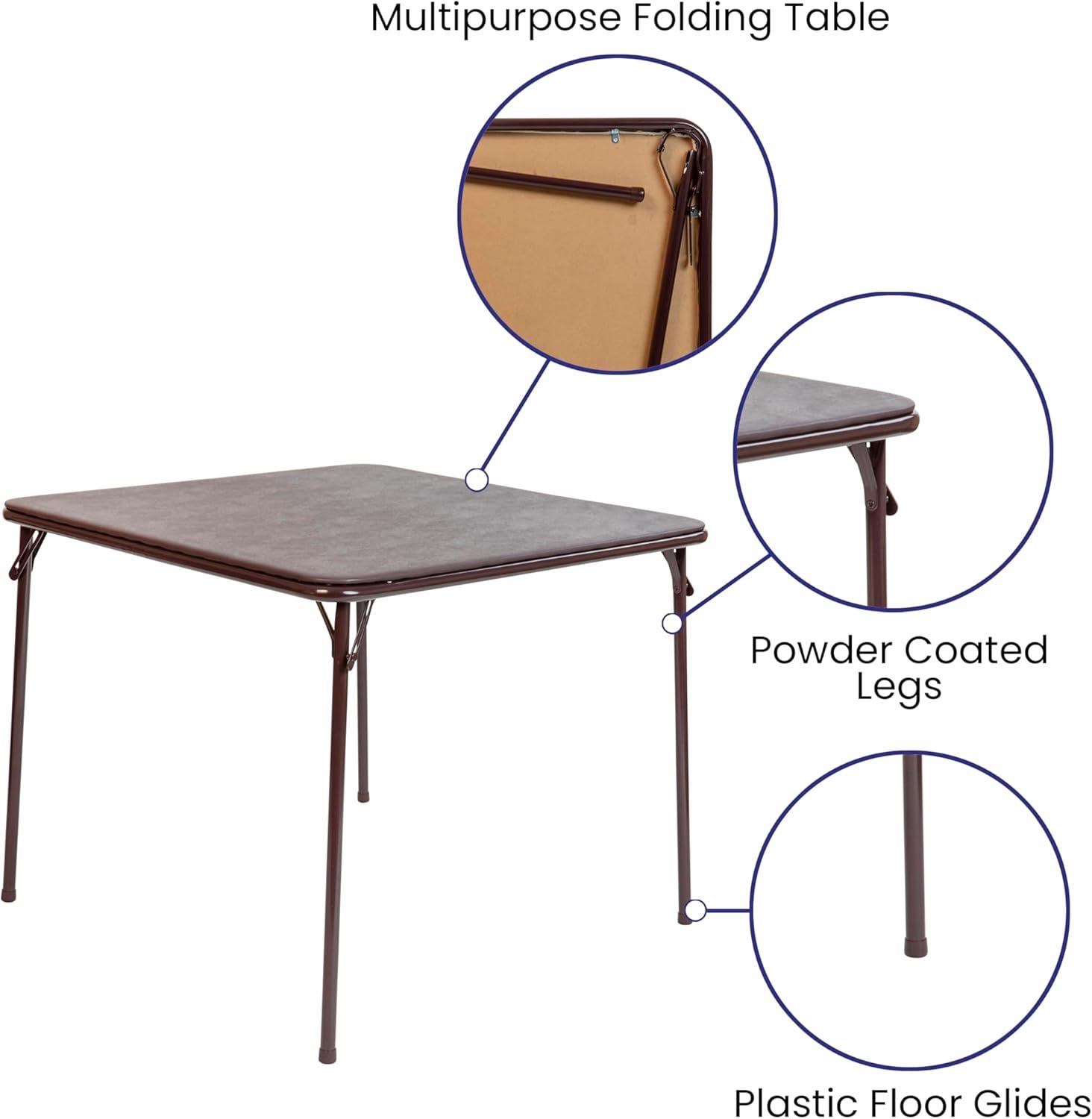 Brown Vinyl Square Folding Card Table with Metal Legs