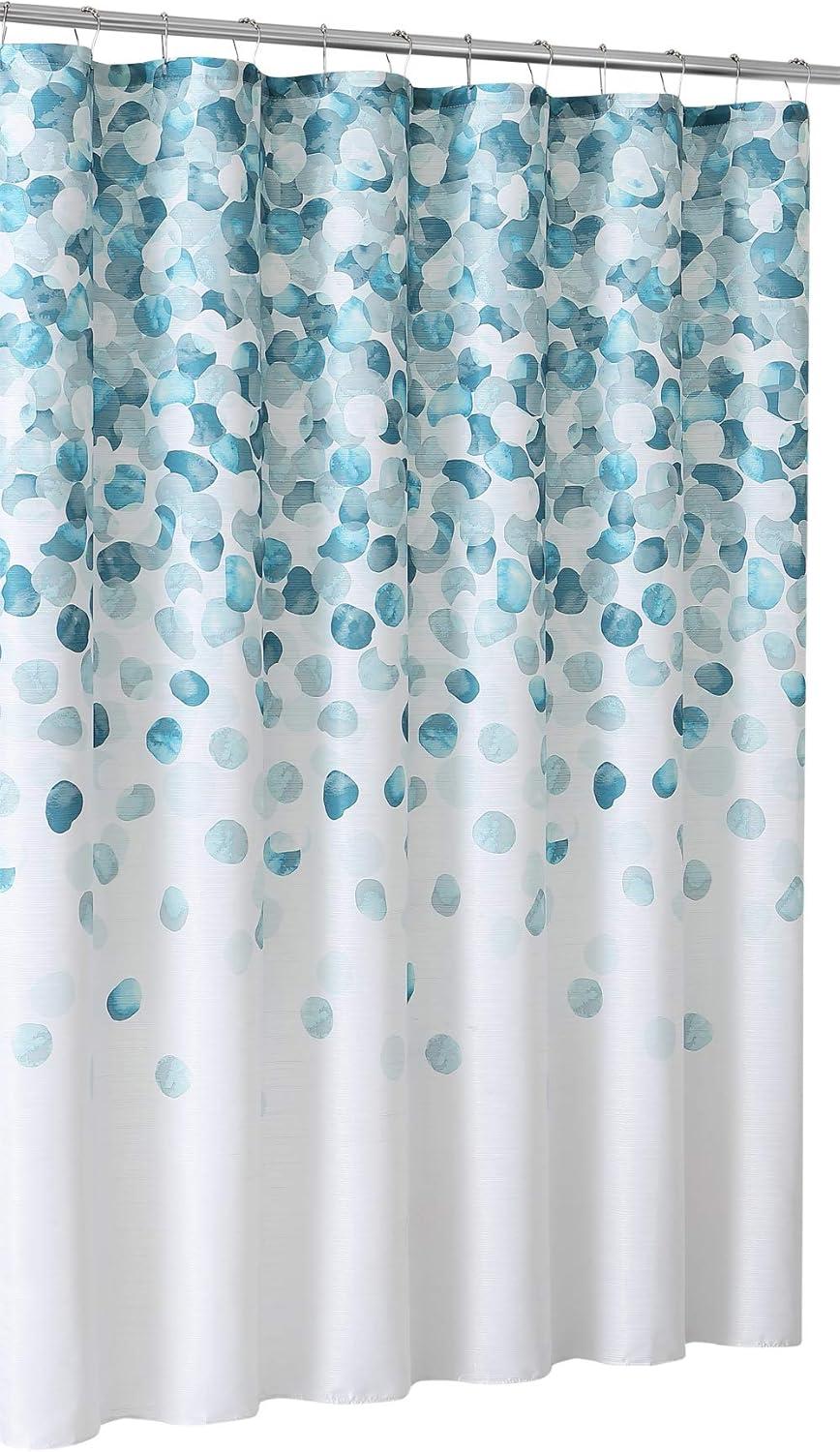 Modern Blue and White Geometric Fabric Shower Curtain