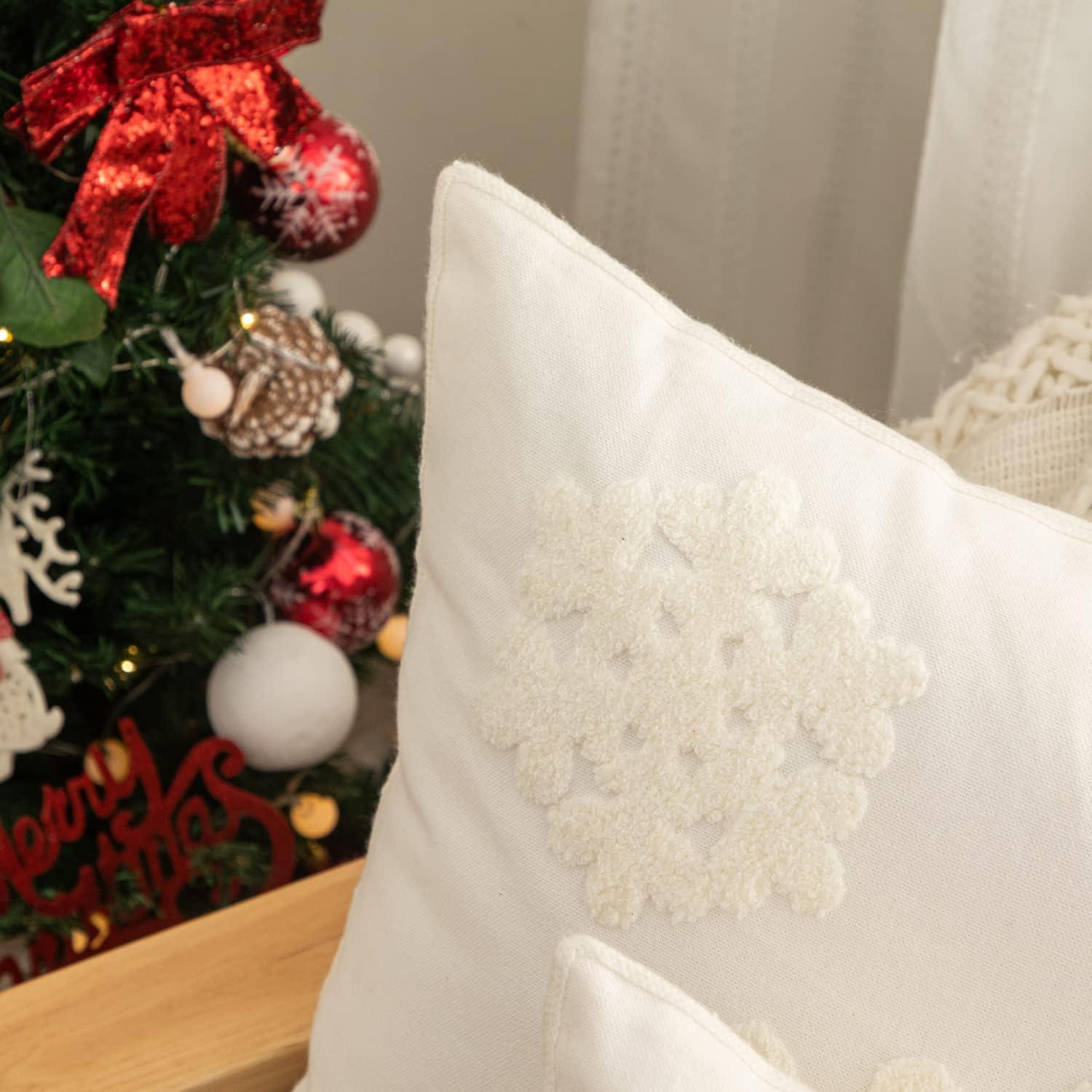 White Cotton Embroidered Snowflake Euro Pillow Covers