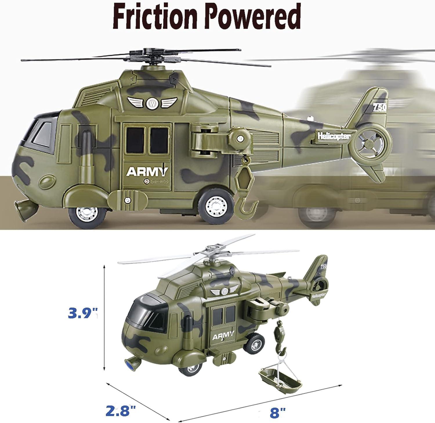 Military Helicopter Toy with Lights and Sound Sirens,Friction Powered Boys Army Toys,Rescue Vehicles Toys for Kids Aged 3 and Up