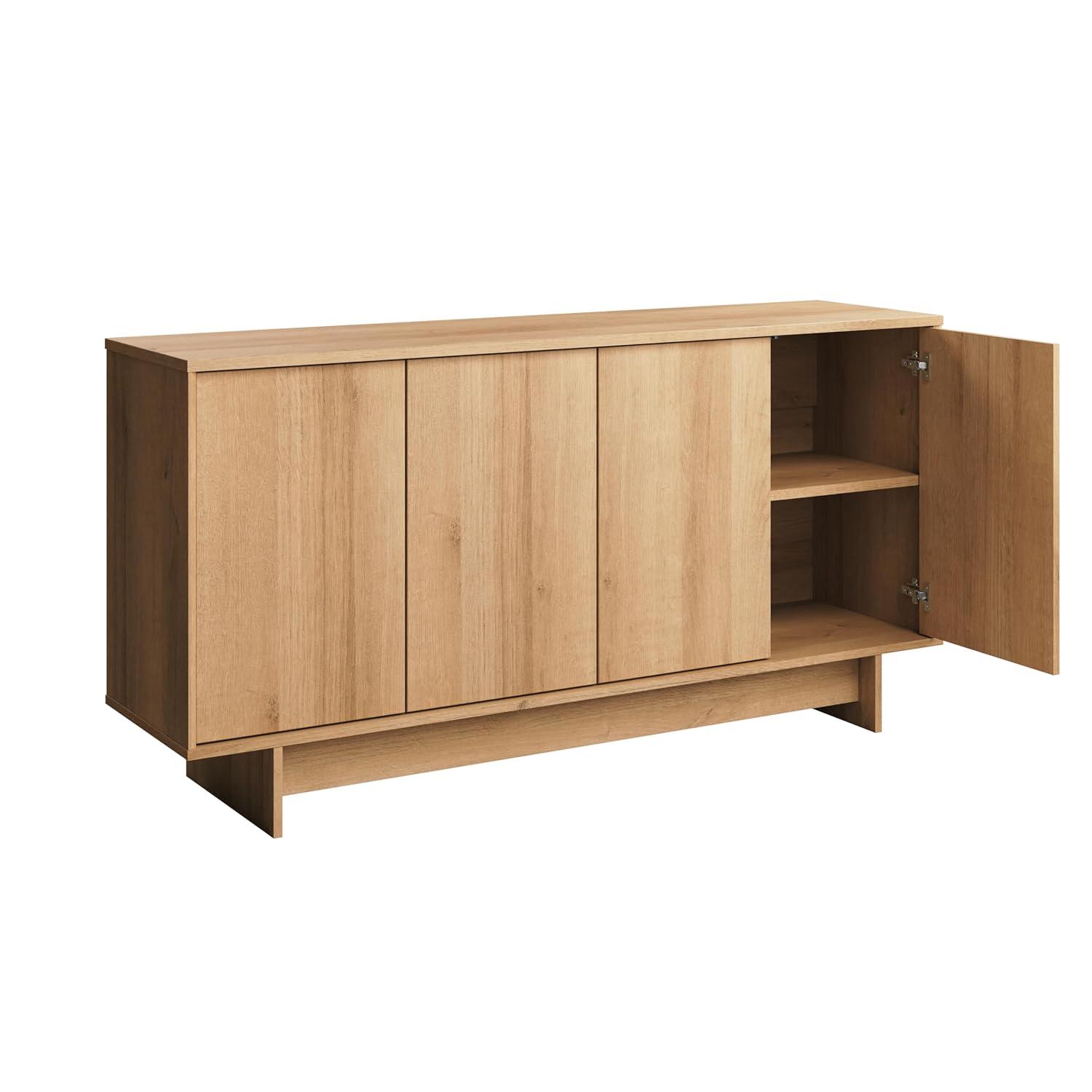 Prepac Natural Oak Finnley Sideboard Cabinet Buffet Cabinet with Storage Accent Cabinet for Living Room, Kitchen, Entryway Cabinet with Adjustable Shelves Push Latch System 16"D x 61.5"W x 30.75"H