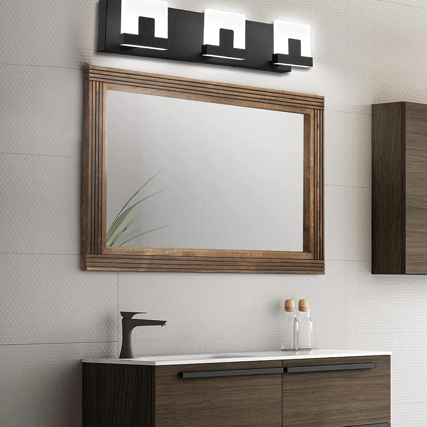 Rustic Natural Wood and Iron Rectangular Wall Mirror
