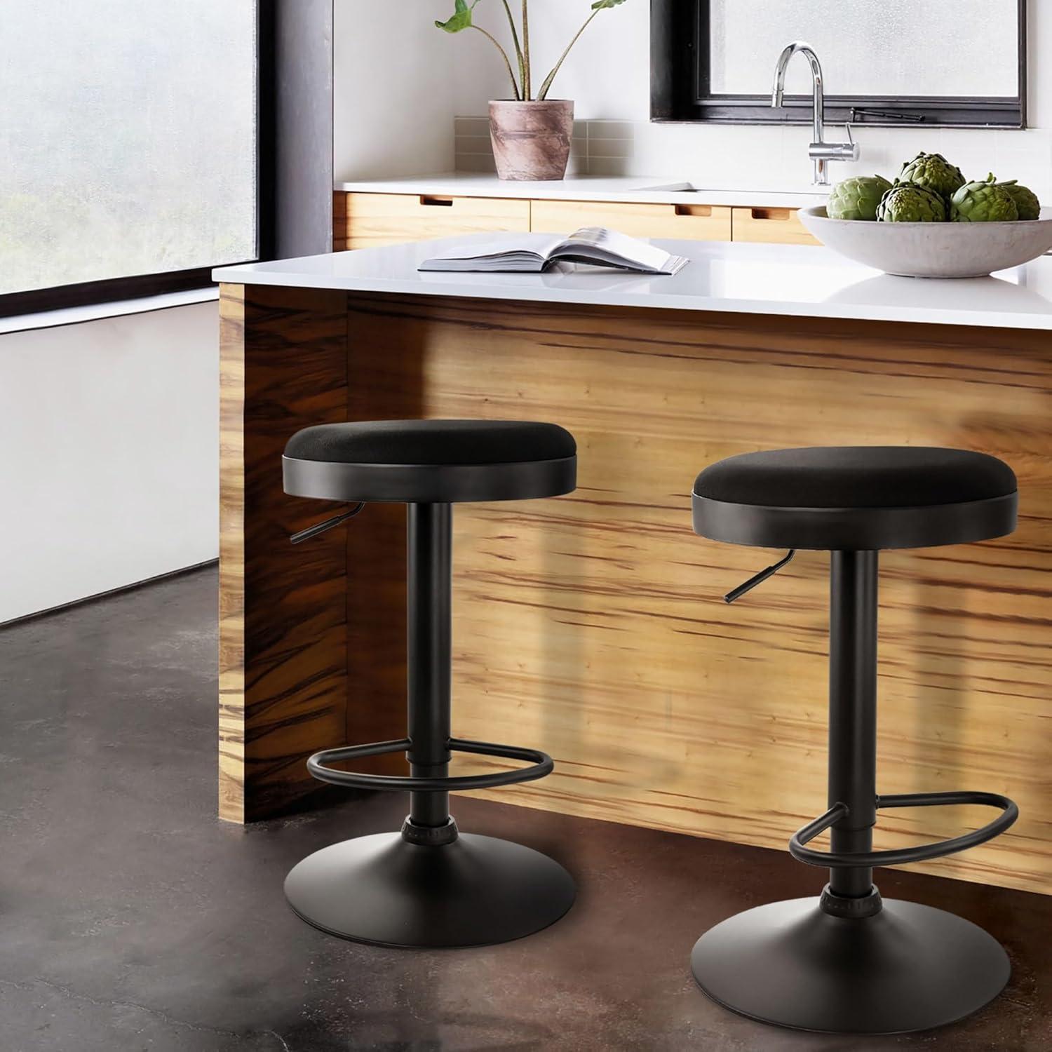 Black Adjustable Swivel Metal Backless Bar Stools, Set of 2