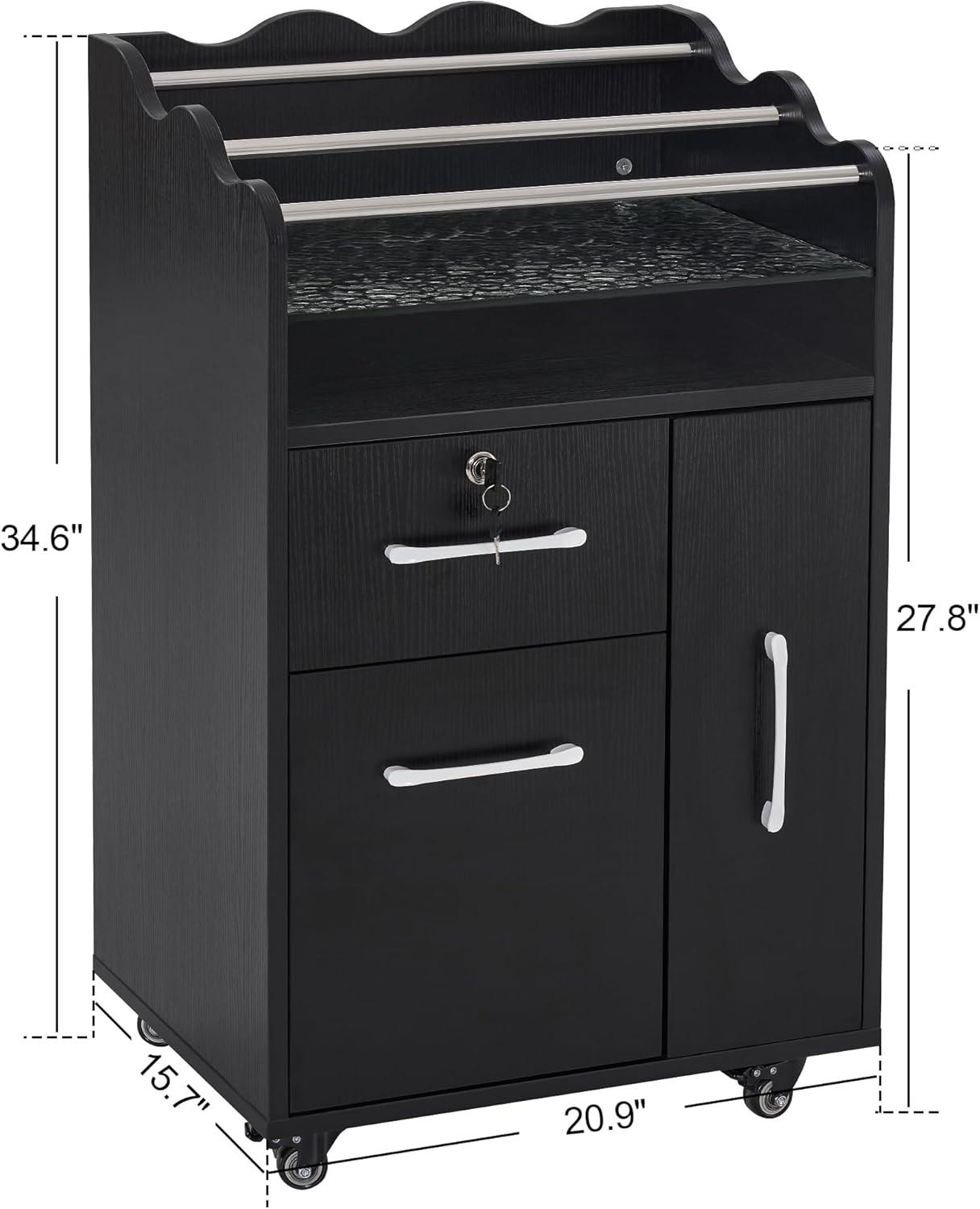 BarberPub Salon Trolley Makeup Organizer with Drawer and Cabinet