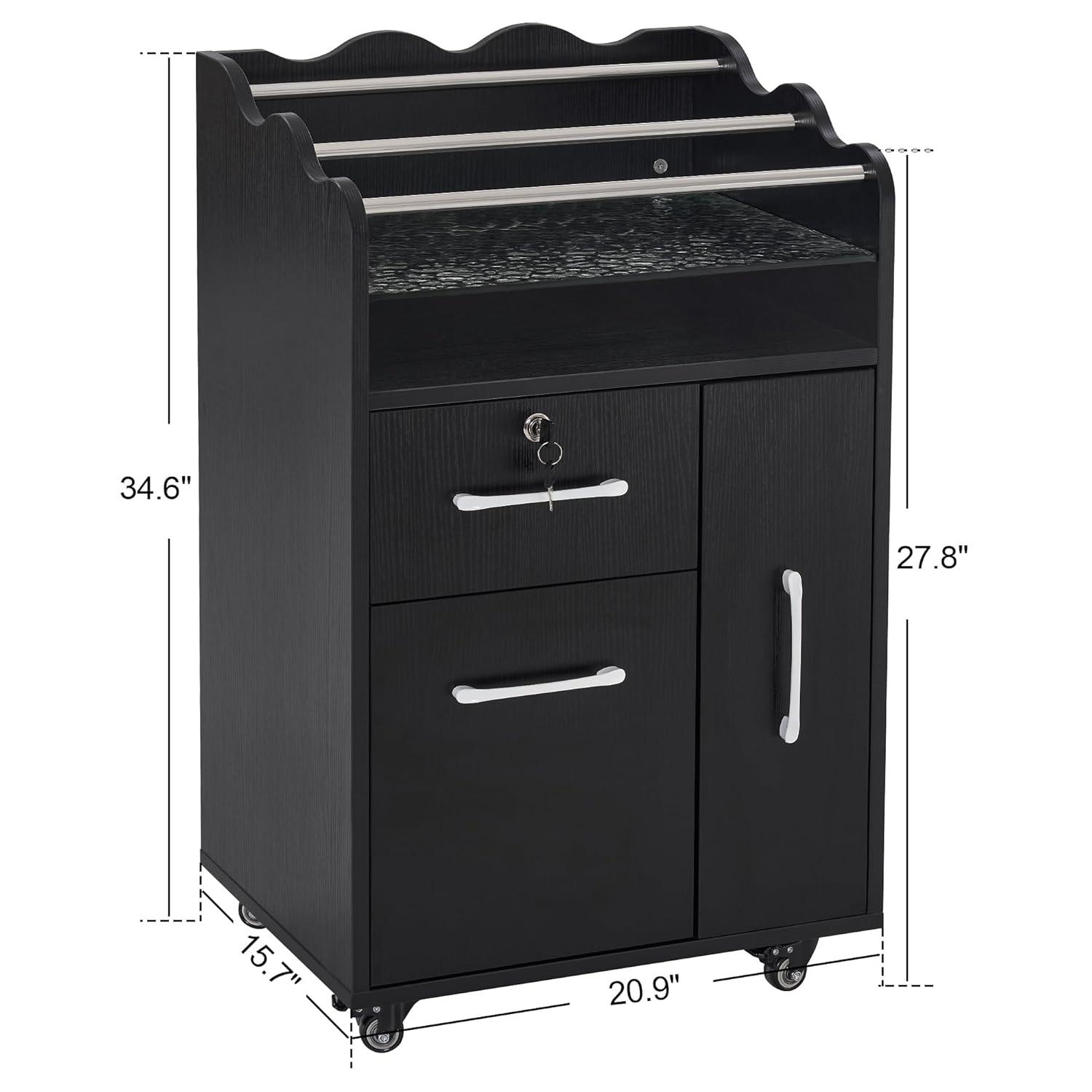 BarberPub Salon Trolley Makeup Organizer with Drawer and Cabinet