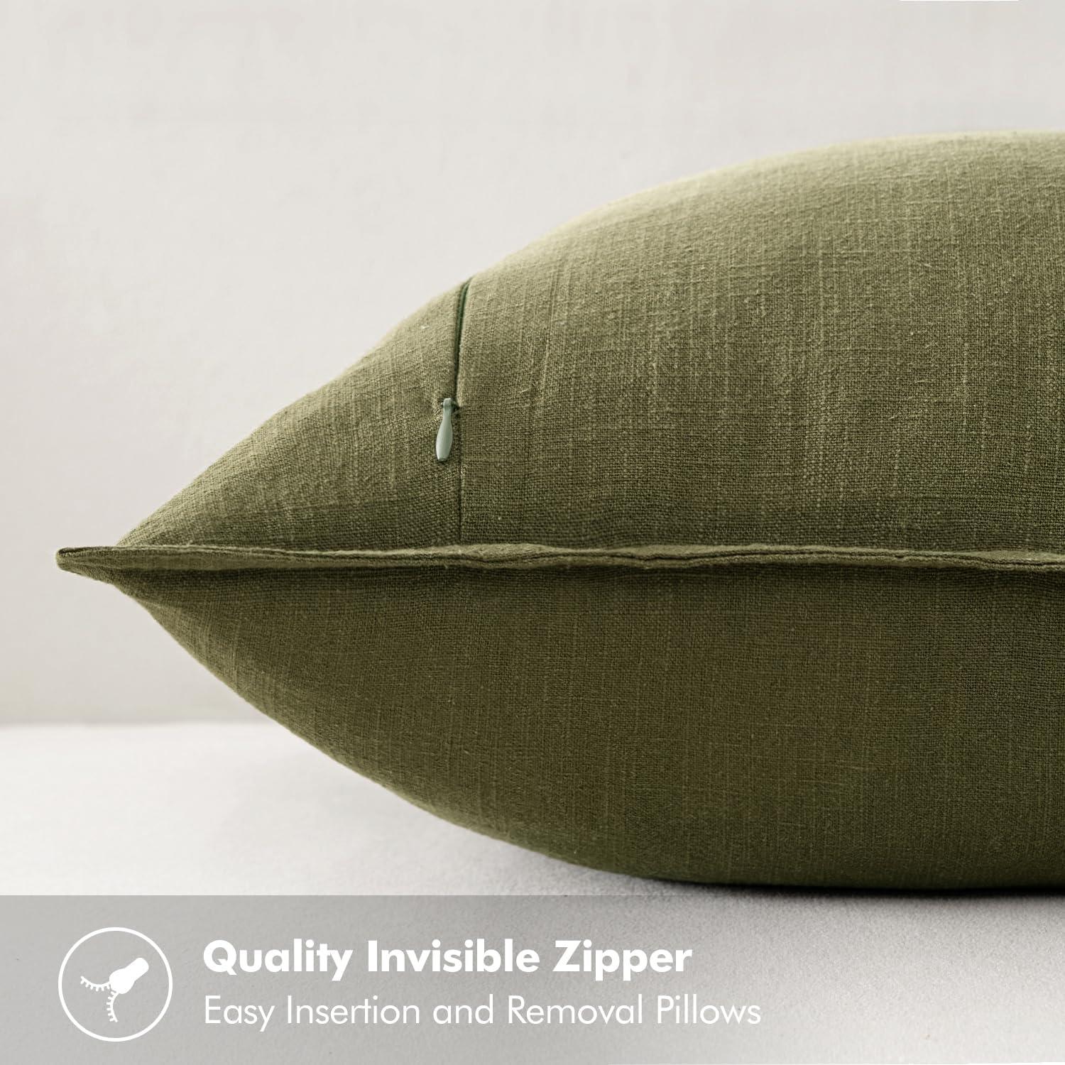 Olive Green Linen and Cotton 18x18 Inch Pillow Covers, Pack of 2