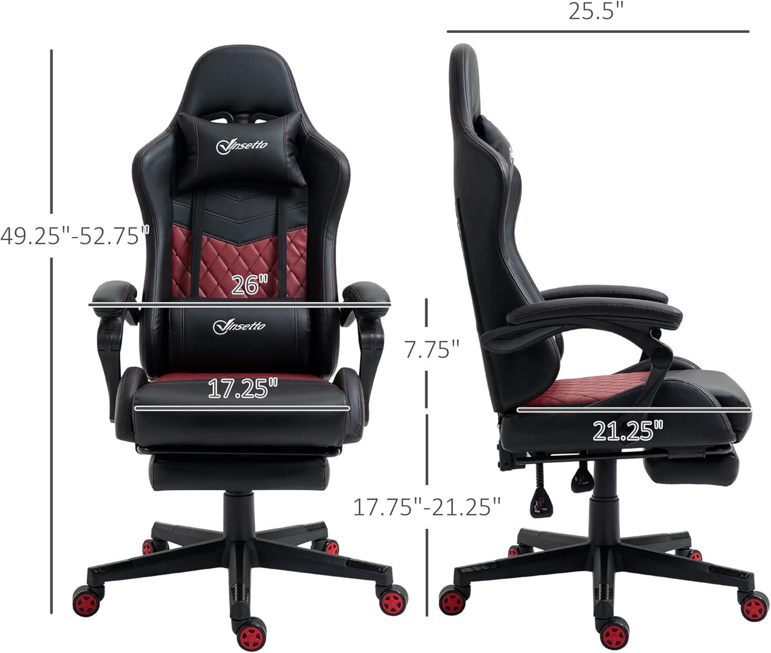 Vinsetto Racing Gaming Chair Diamond PU Leather Office Gamer Chair High Back Swivel Recliner with Footrest, Lumbar Support, Adjustable Height, Black