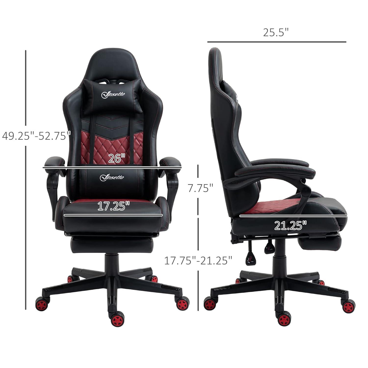 Vinsetto Racing Gaming Chair Diamond PU Leather Office Gamer Chair High Back Swivel Recliner with Footrest, Lumbar Support, Adjustable Height, Black