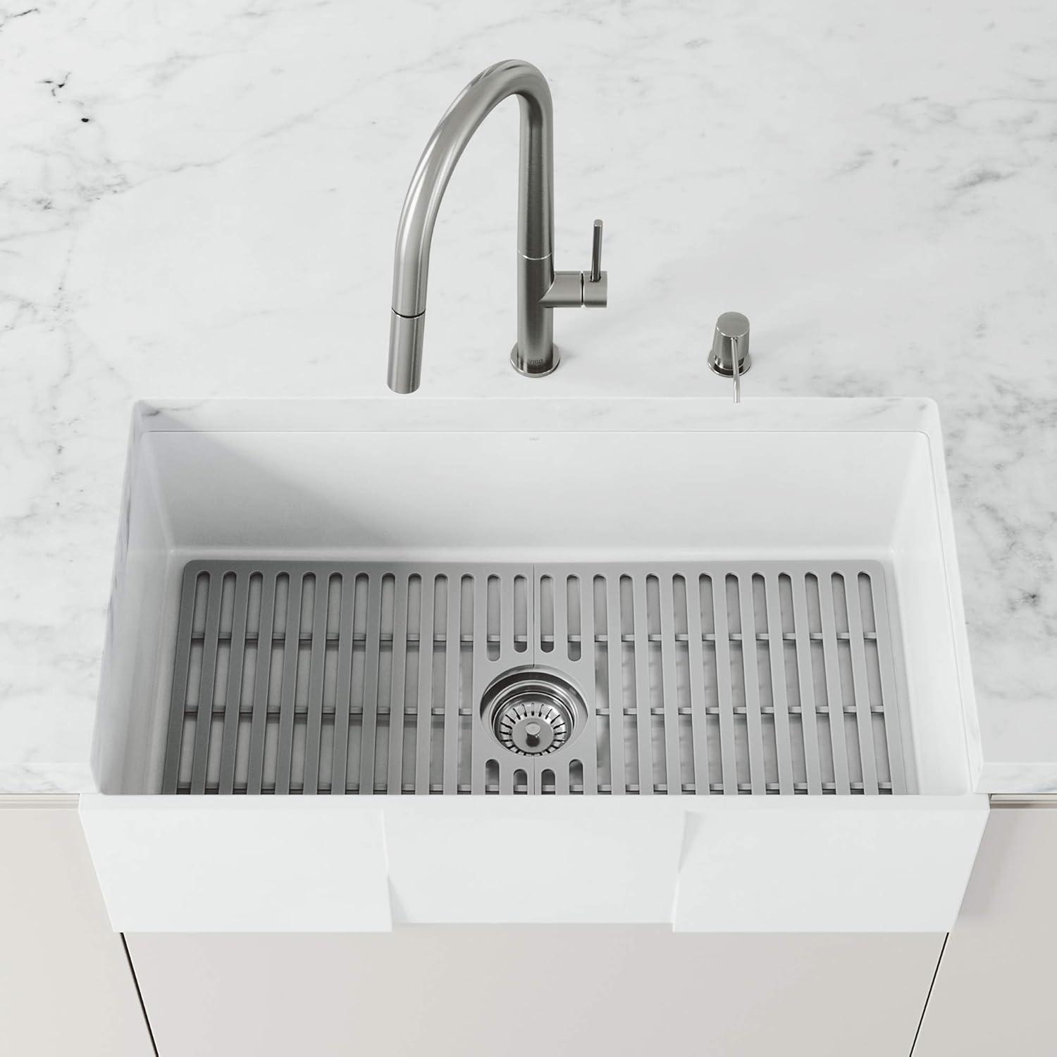 Silicone Grid VIGO Matte Stone 32" L x 15" W Bottom Sink Grid for 36 in. Single Bowl Kitchen Sink