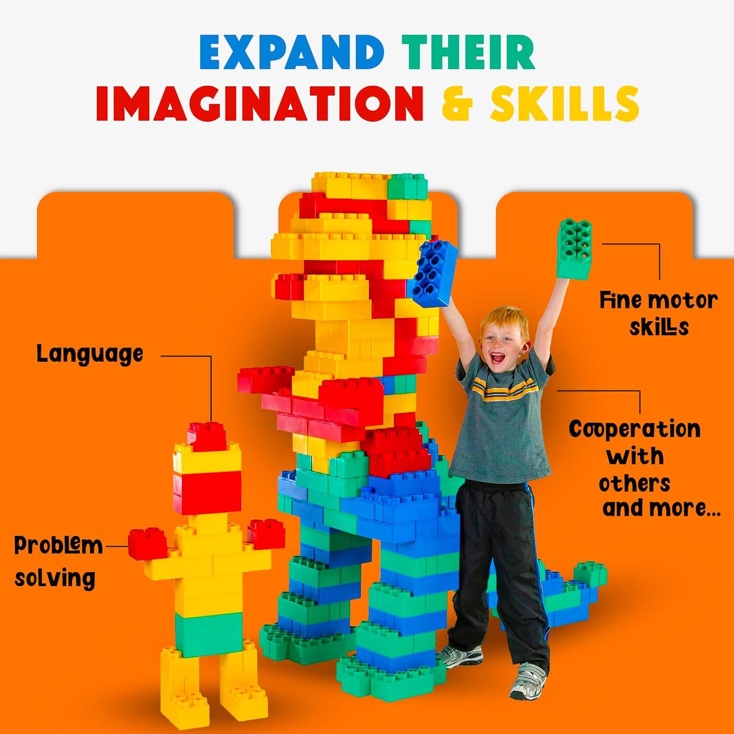 BiggoBlocks Jumbo Blocks — Big Blocks for Kids Ages 3-8 — Indoor & Outdoor Blocks for Kids Jumbo Games — Large Building Blocks (36 pc with 3 cars) Train Set