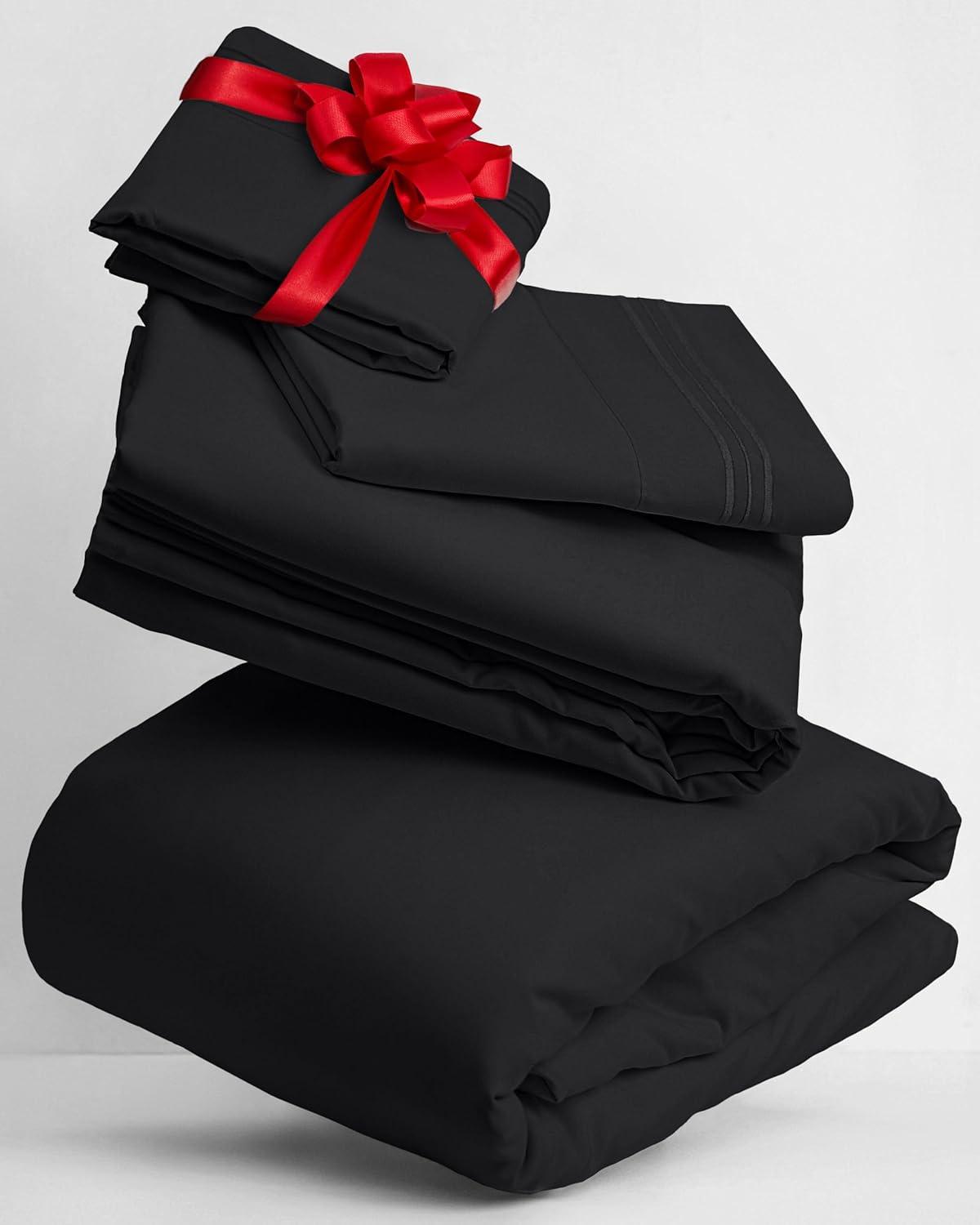 Mellanni Iconic Sheet Set Brushed Microfiber, Extra Deep Pocket, 4 Piece Queen, Black