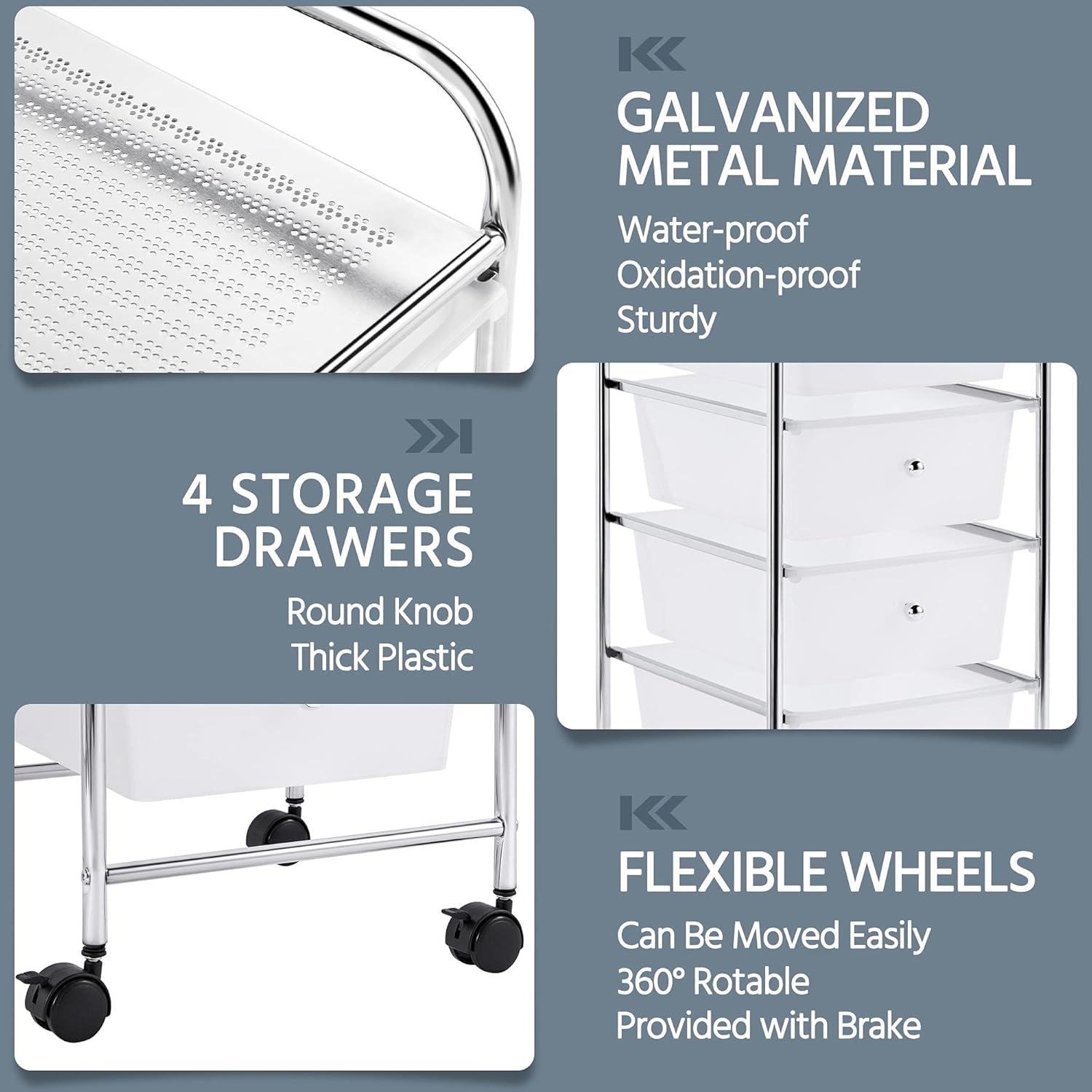 Yaheetech Drawers Rolling Storage Cart Metal Frame Plastic Drawers for Office/Home/Study