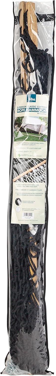 Bliss Hammocks Cotton Rope Hammock W/ Spreader Bar, 60-in. Wide, 450 lb. Capacity - Black