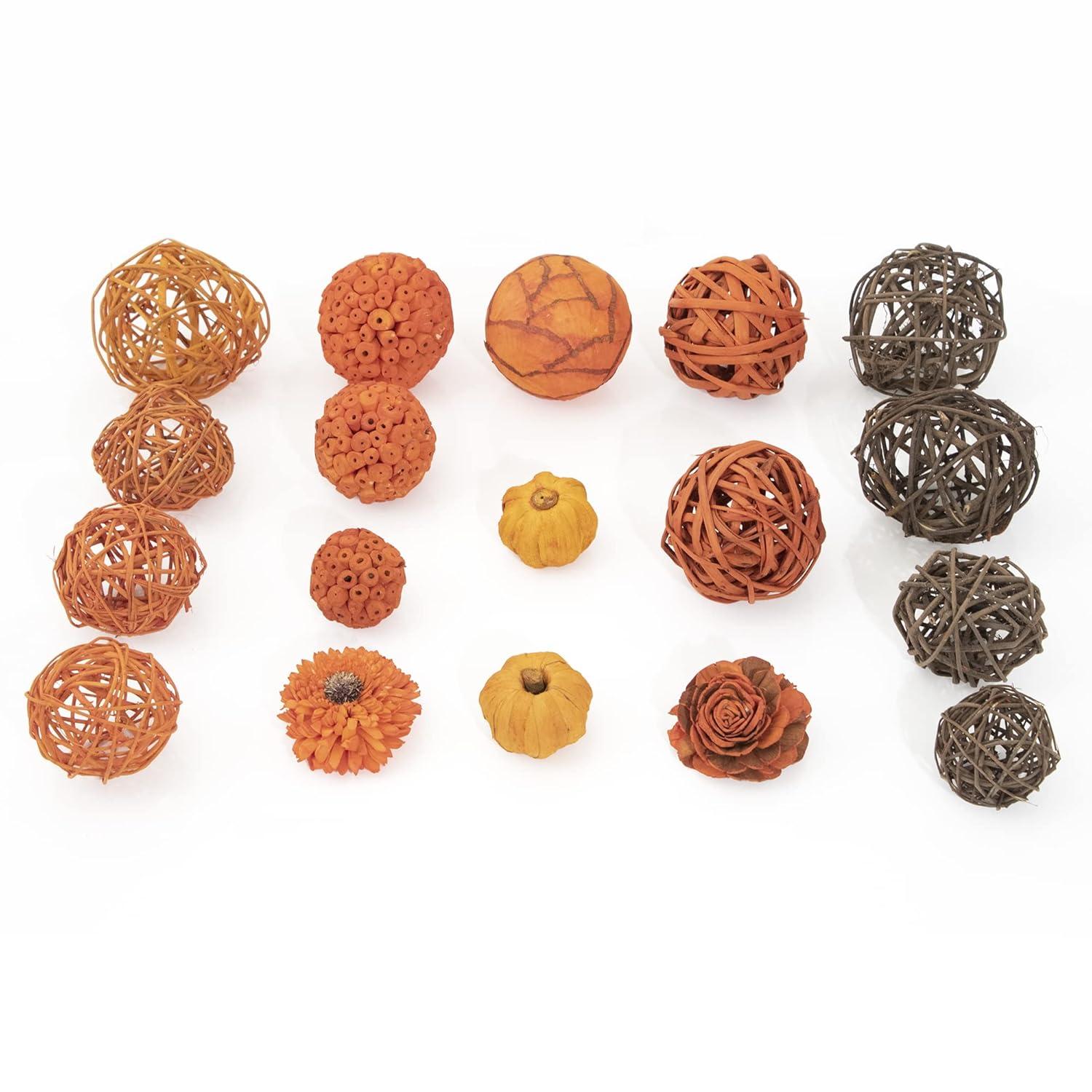 ANDALUCA Orange Decorative Vase Filler Bag with Mini Pumpkins, Orbs, Balls & Flowers Bowl Filler Decor (Pumpkin Orange)