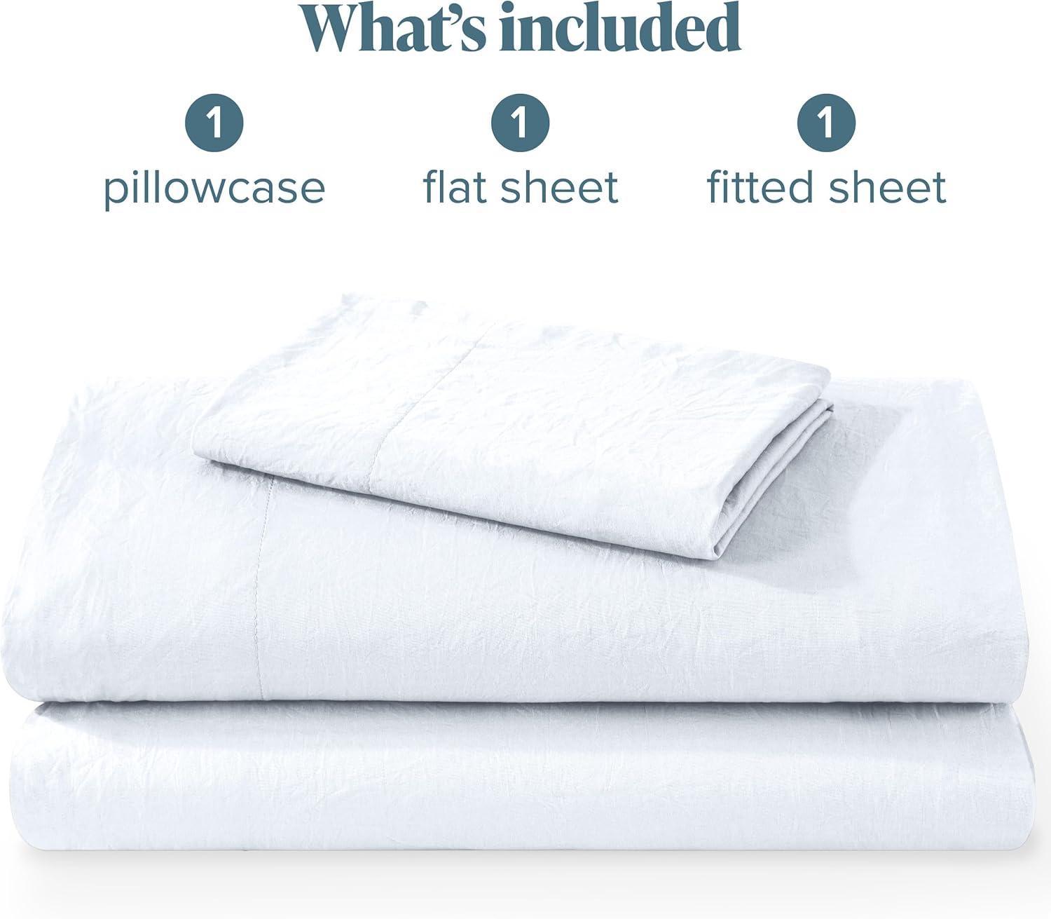 Washed Microfiber White Twin Sheet Set by Bare Home