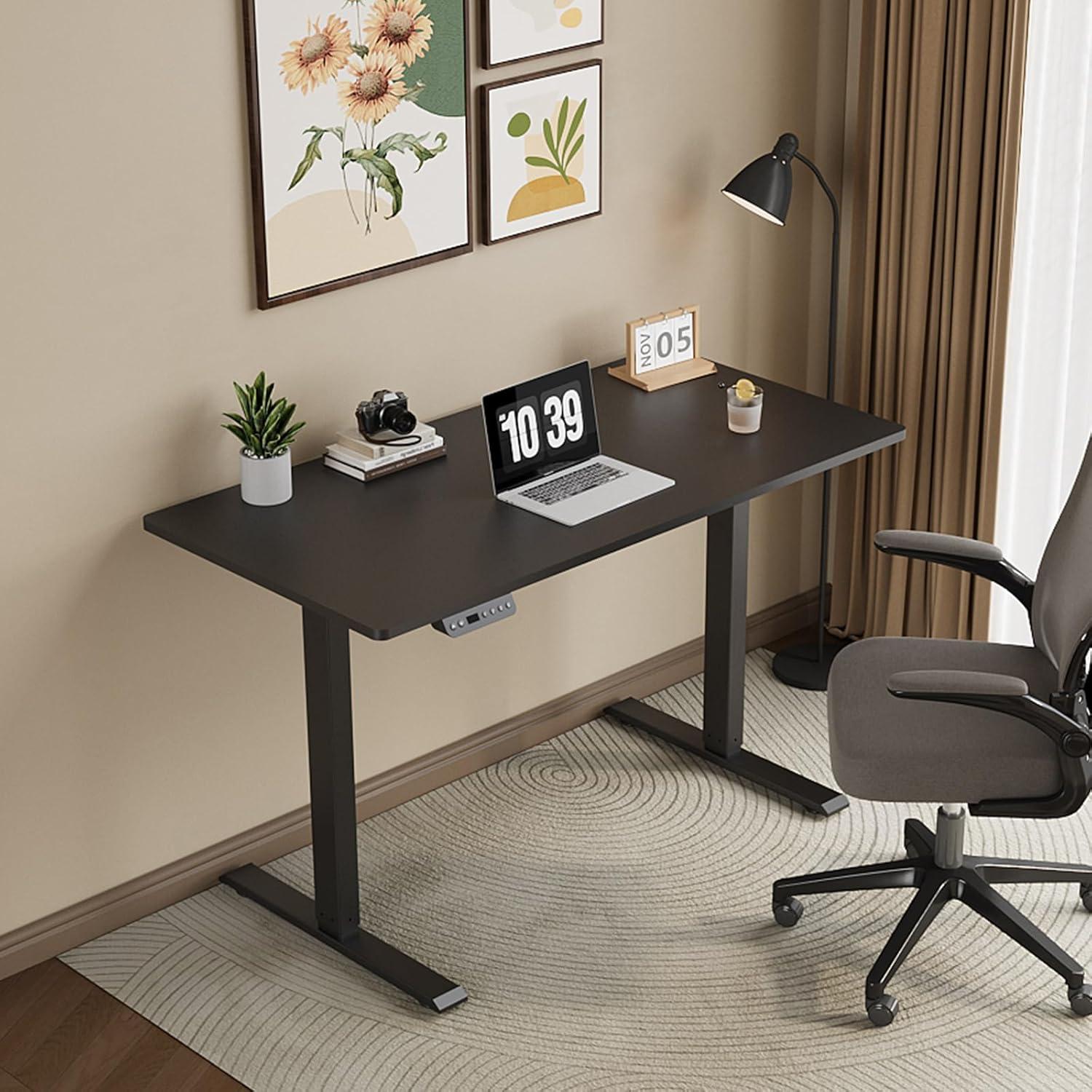Electric Standing Desk Adjustable Height - Rolling Sit to Stand Desks on Wheels - Mobile Standup Computer Table 48 Inch Brown One Piece Desktop and Rising Frame with Storage for Home Office & Gaming