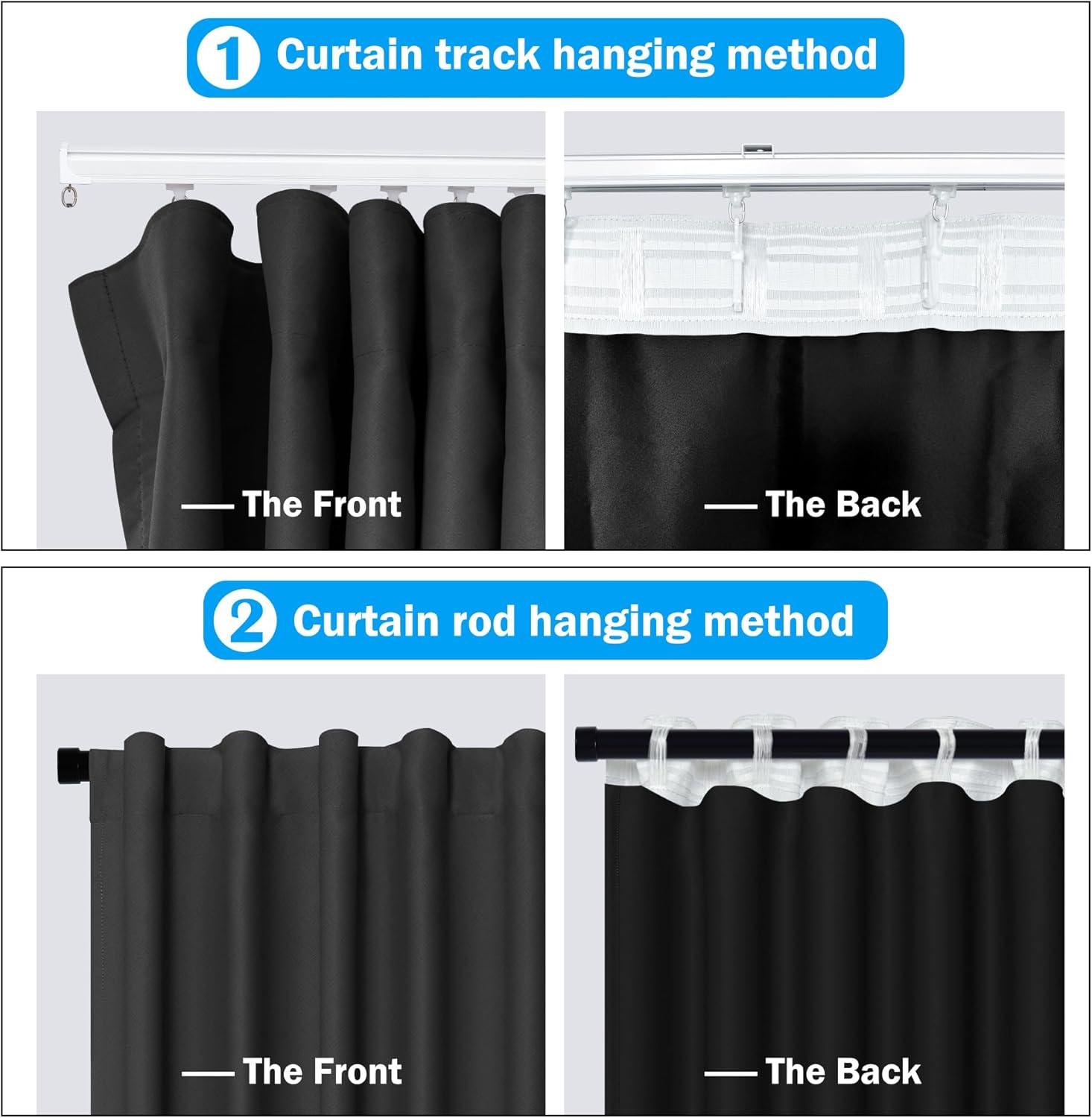 Hokku Designs Room Divider Curtains Total Blackout Privacy Curtain Panel Room Thermal Insulated Noise Reduction Curtain For Bedroom Window Living Room Ceiling Track Curtain W 10 Ft × H 8Ft Black.