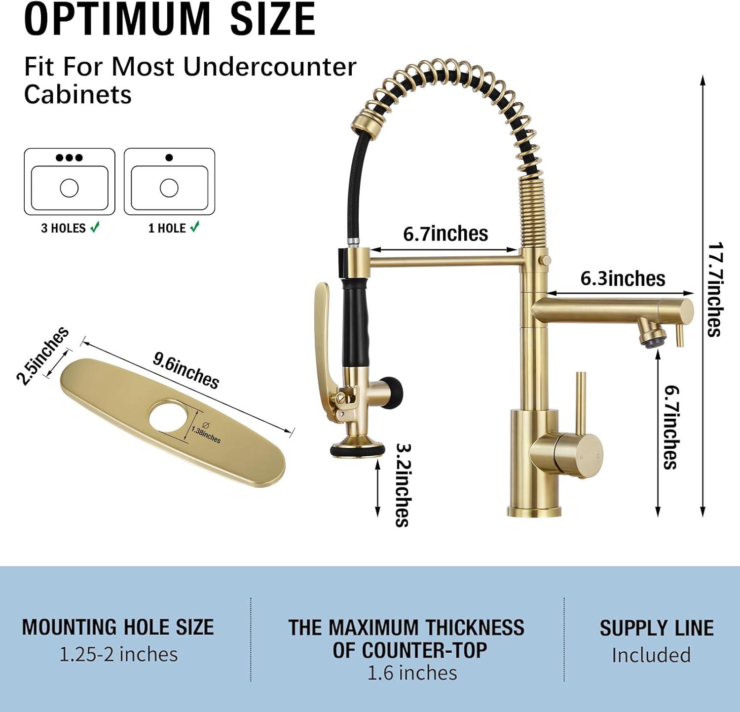 Brushed Gold Stainless Steel Pull Down Kitchen Faucet with Spray