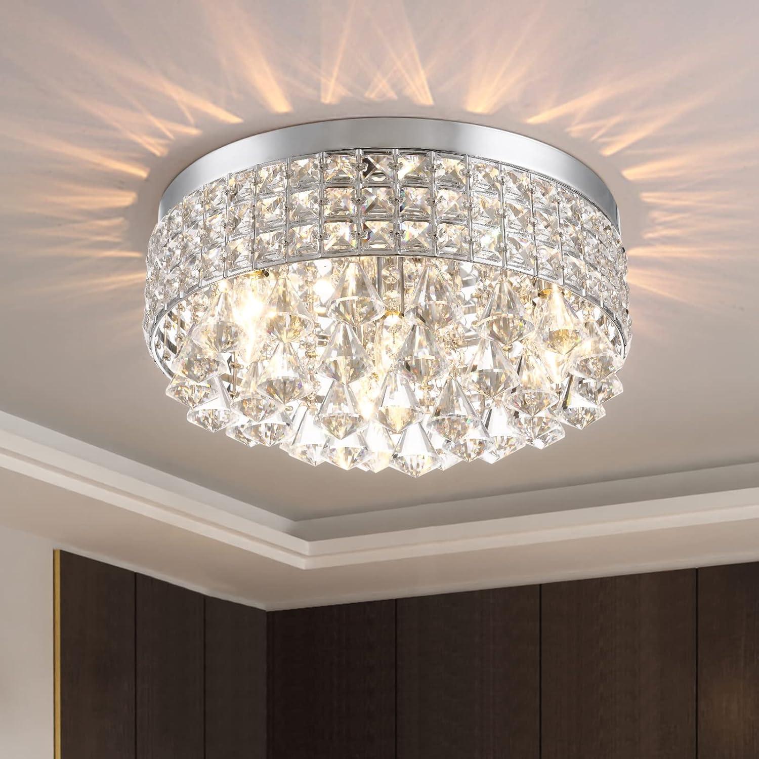 Chrome and Crystal Modern Drum Ceiling Chandelier
