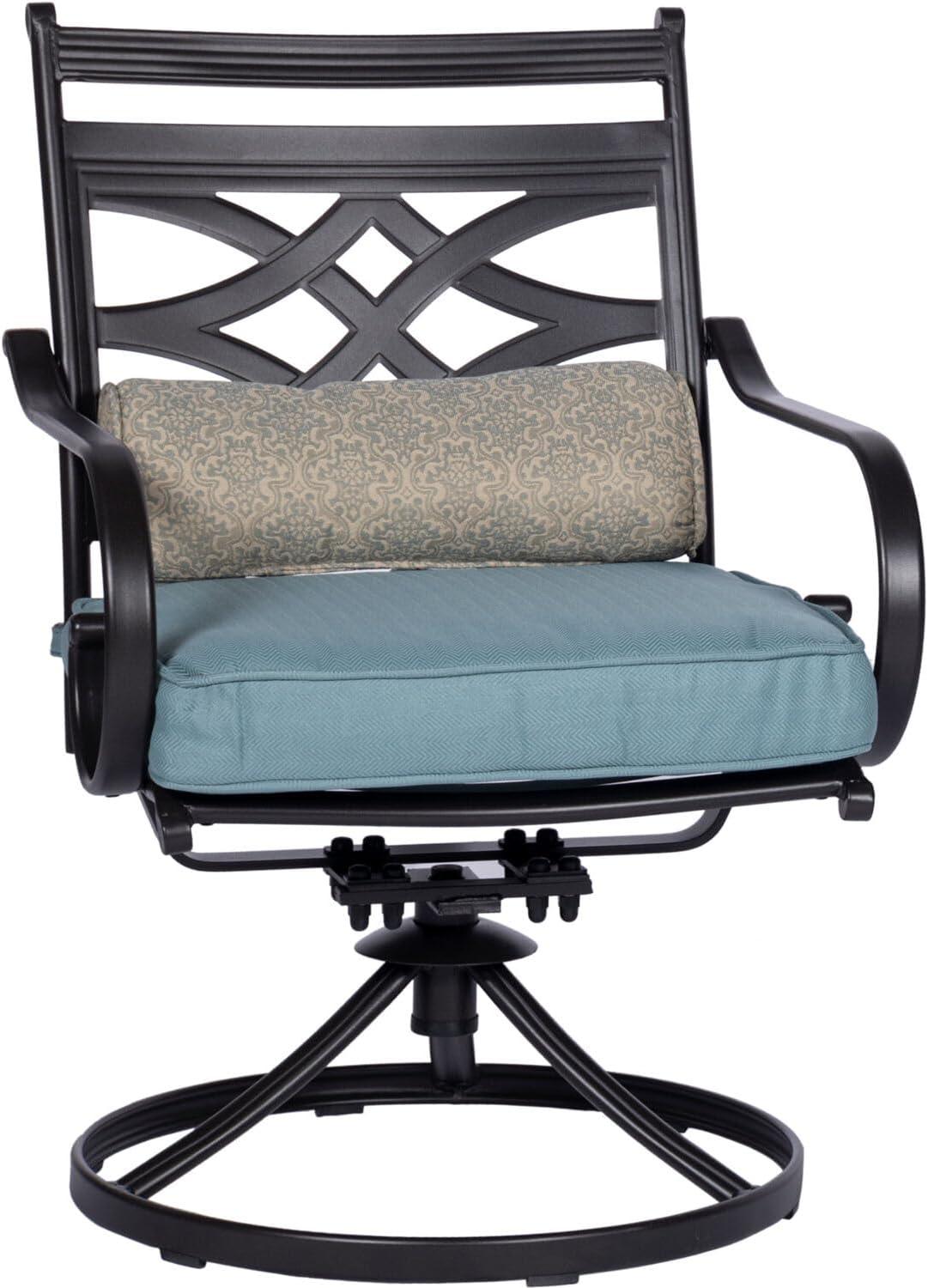 Hanover Montclair 3-Piece All-Weather Outdoor Patio Bistro Dining Set, 2 Swivel Rocker Chairs with Comfortable Seat and Lumbar Cushions, 27" Square Stamped Rectangle Table, MCLRDN3PCSW2-NVY