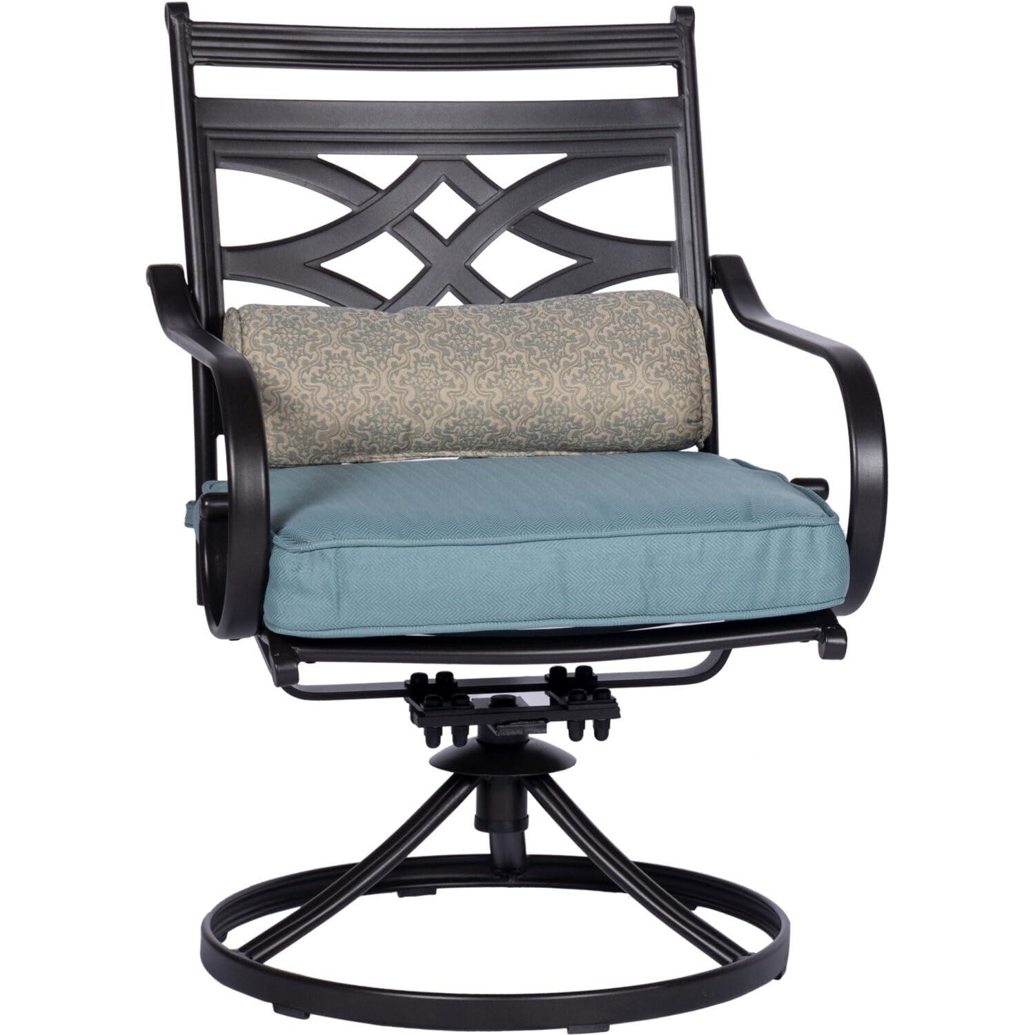 Hanover Montclair 3-Piece All-Weather Outdoor Patio Bistro Dining Set, 2 Swivel Rocker Chairs with Comfortable Seat and Lumbar Cushions, 27" Square Stamped Rectangle Table, MCLRDN3PCSW2-NVY