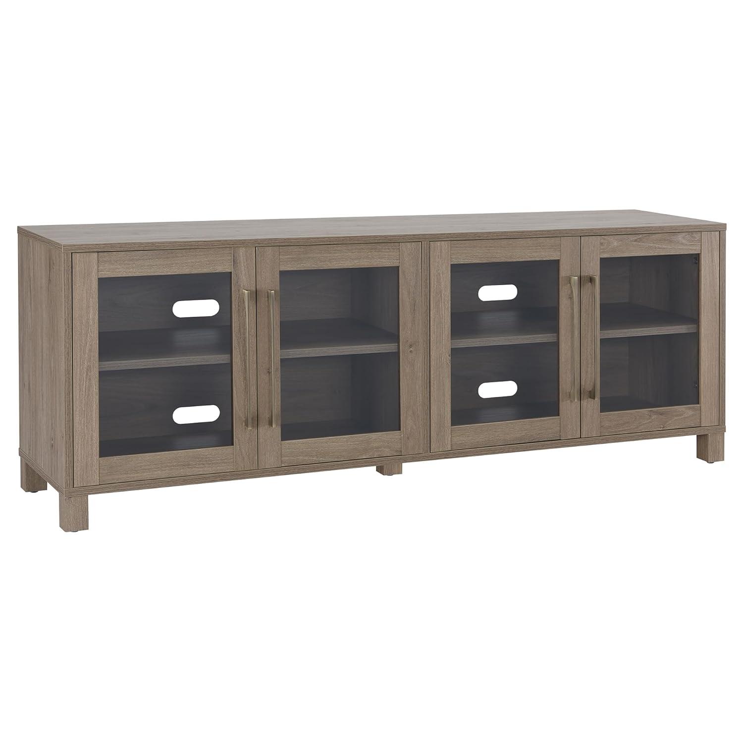 Henn&Hart Rectangular TV Stand for TV's up to 80" in Antiqued Gray, Electric Fireplace TV Stands for the Living Room