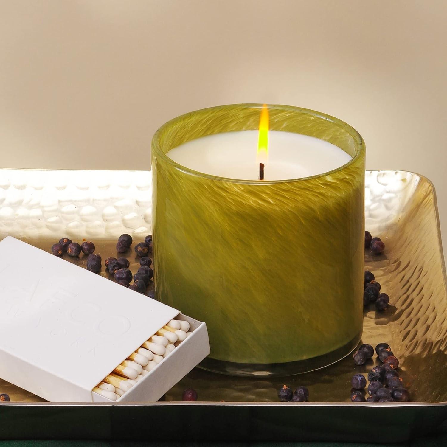 Sage and Walnut Scented Soy Candle in Green Glass