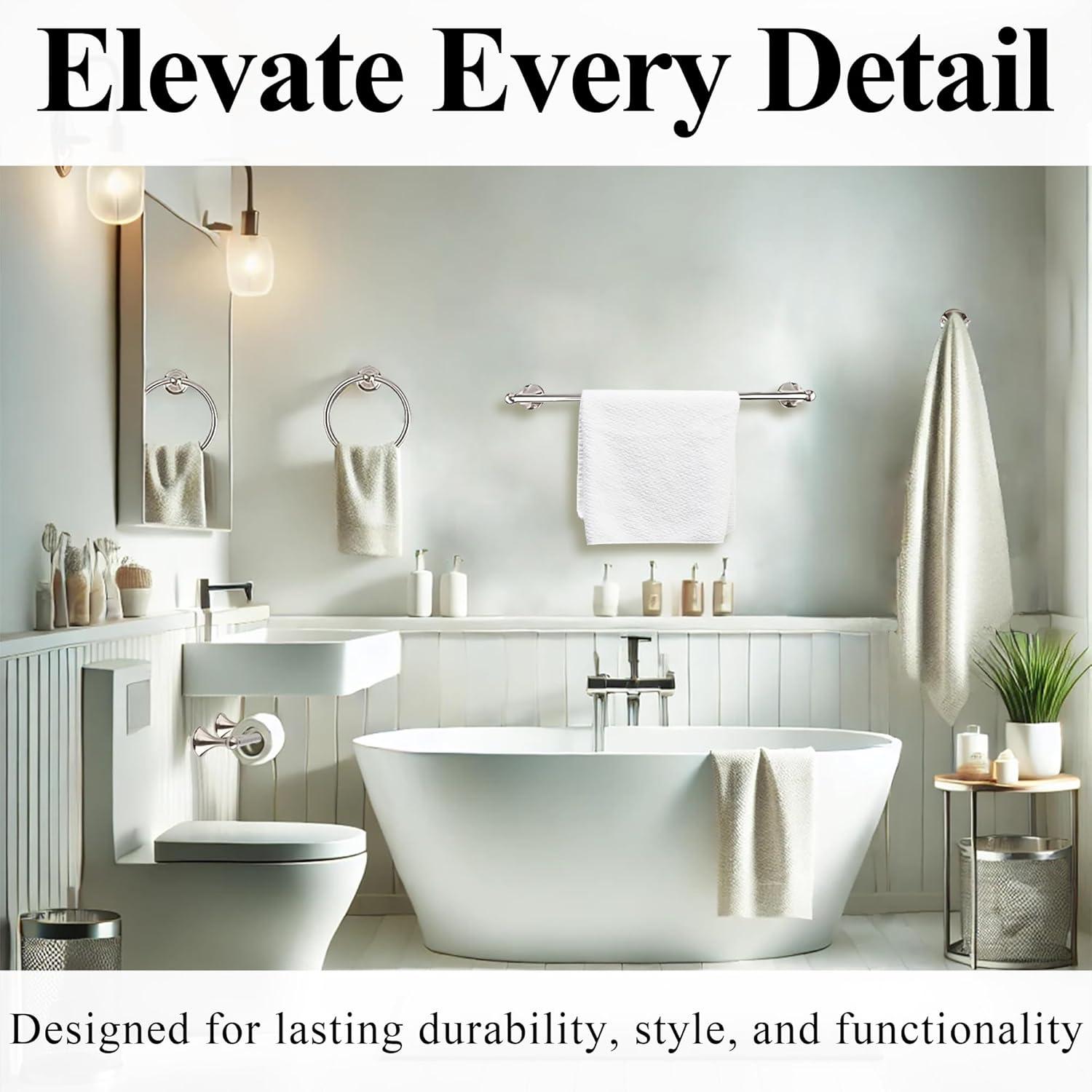 Bathroom Hardware Set with Towel Rings for Bathroom Wall – 4 Piece Bathroom Towel Holder Set – Brushed Nickel Towel Hook Set – Stainless Steel Brushed Nickel Towel Bar Set – Bathroom Towel Bar Set