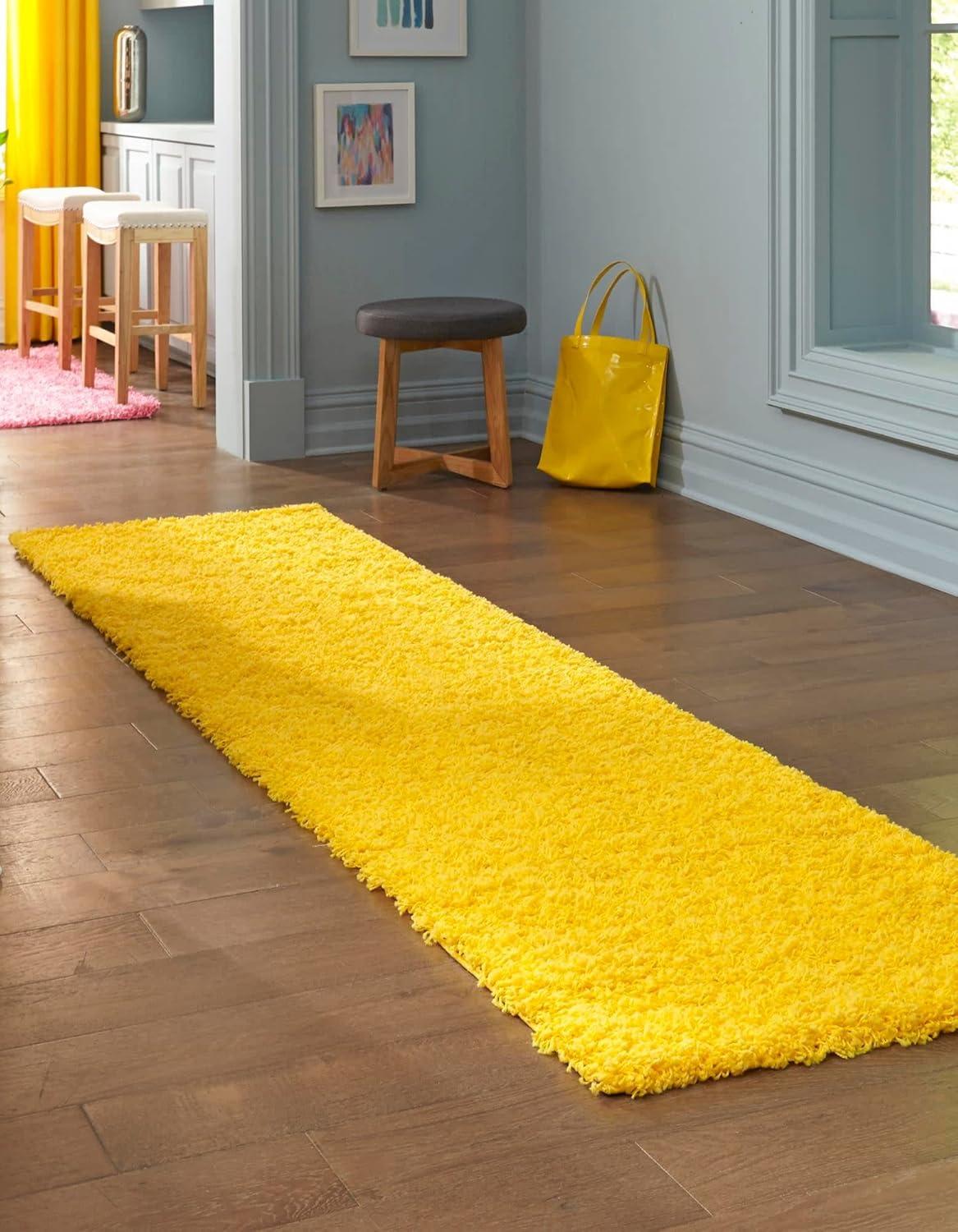 Tuscan Sun Yellow Luxurious Shag Runner Rug 2' x 6' 5"