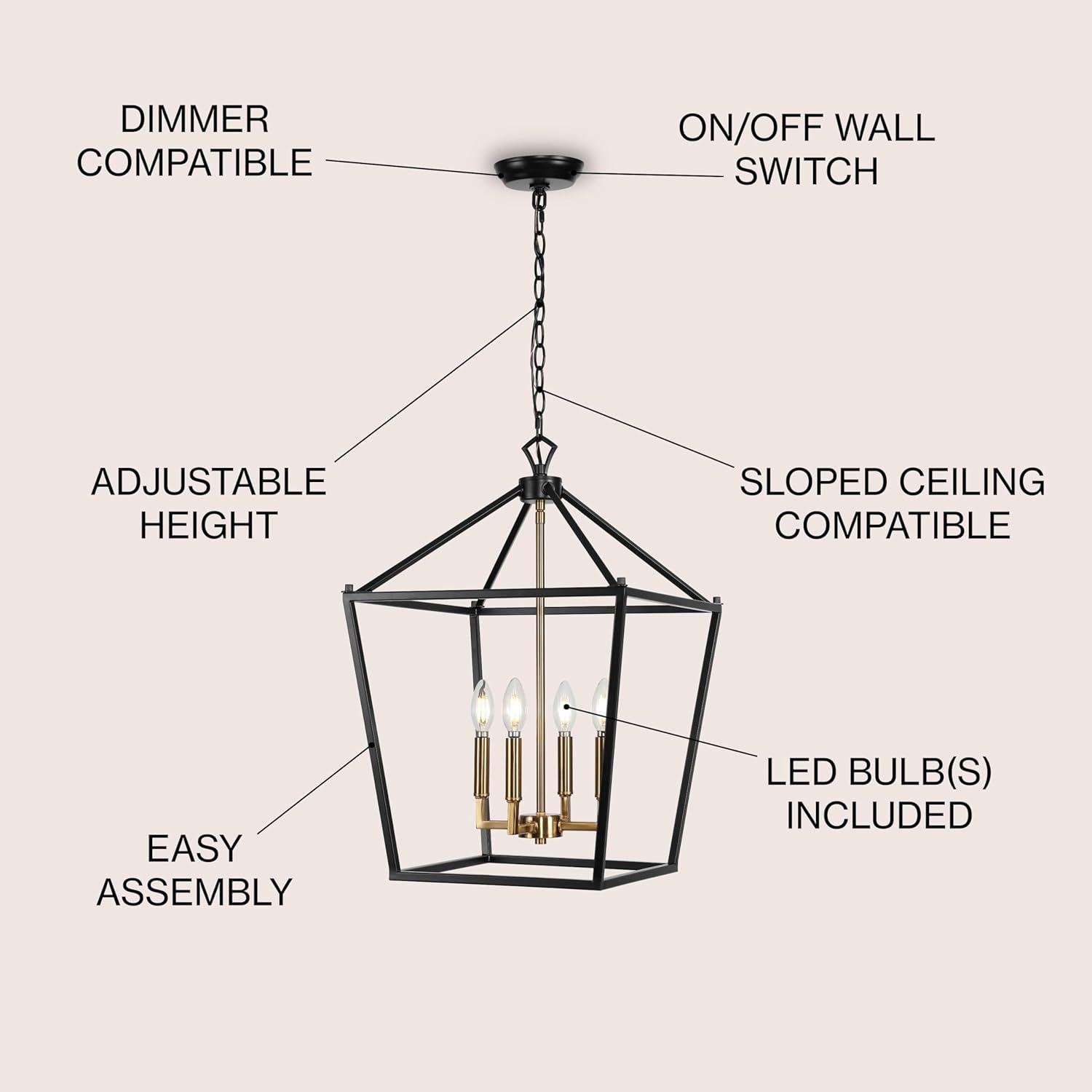 Pagoda 16" 4-Bulb Lantern Metal LED Pendant, Oil Rubbed Bronze/Brass Gold