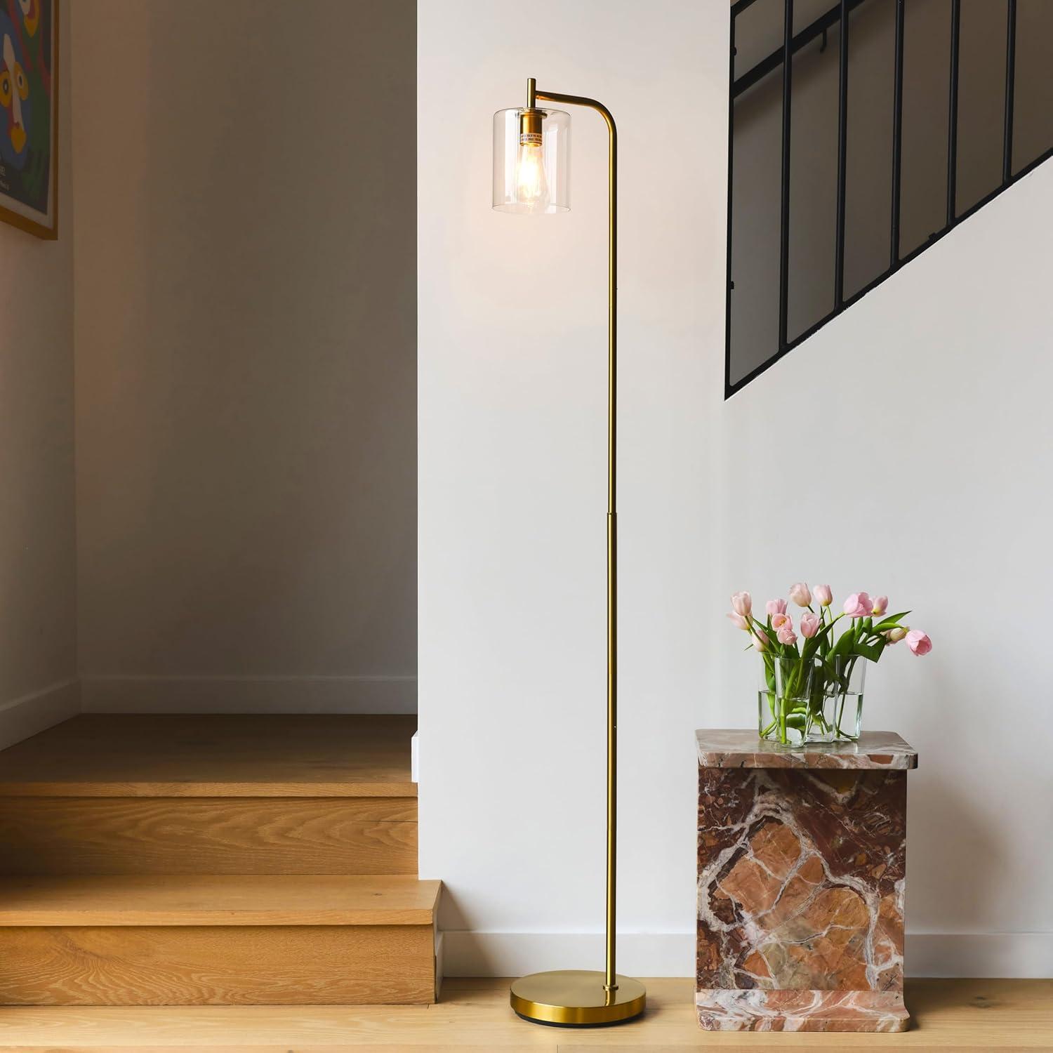 Brightech Elizabeth 66 in. Brass Industrial LED Floor Lamp with Glass Shade and Edison Bulb, Gold