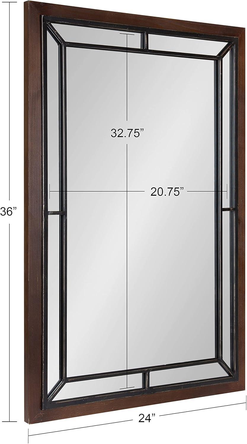 Kate & Laurel All Things Decor 24" x 36" Audubon Rectangle Wall Mirror Rustic Brown : Vintage Farmhouse Style, MDF Frame